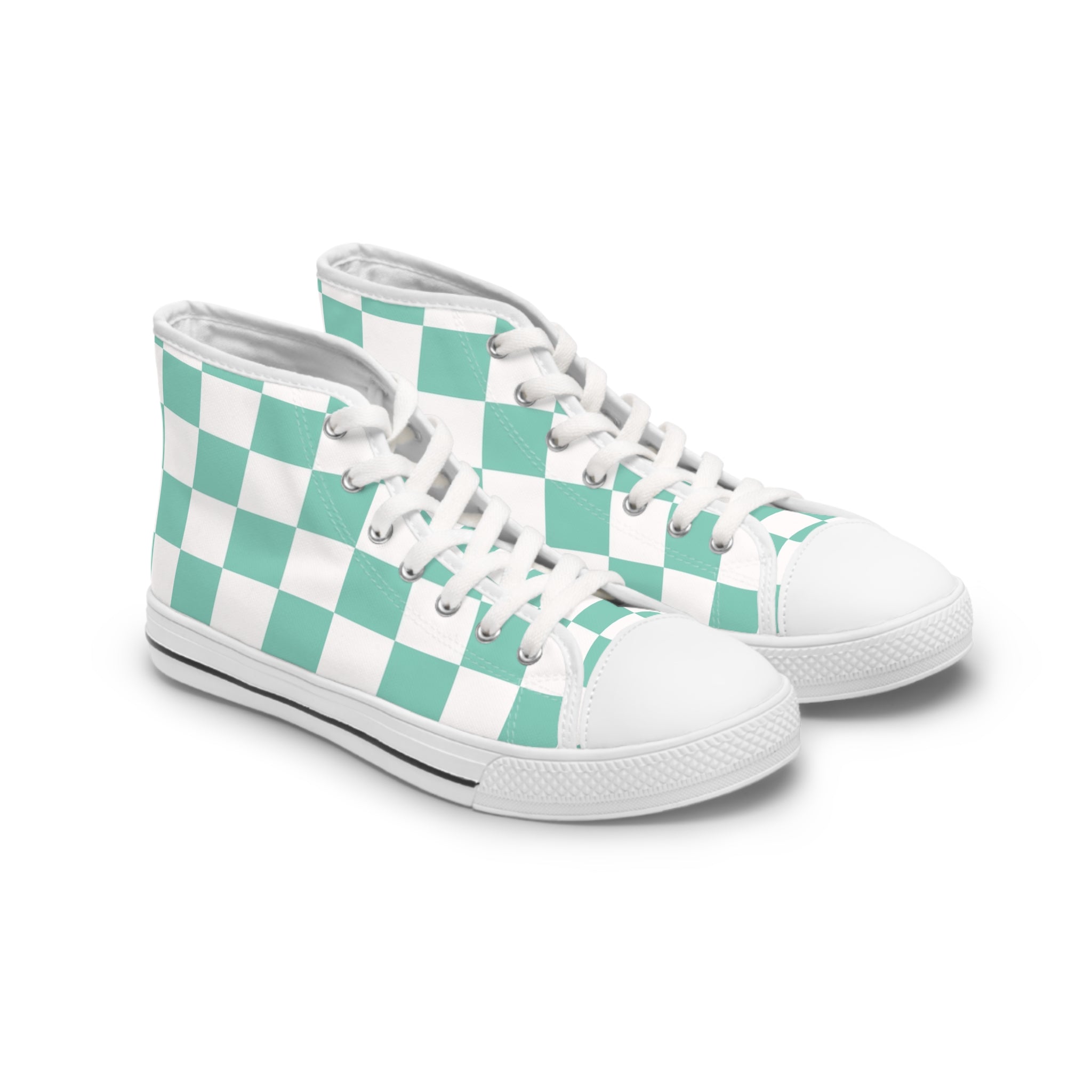 Checkerboard Light Green Women's High Top Sneakers, Artsulli - Art is Long, Life is Short, Shoes, Size, US 5.5, Color, White sole, , , 22608111344337235785