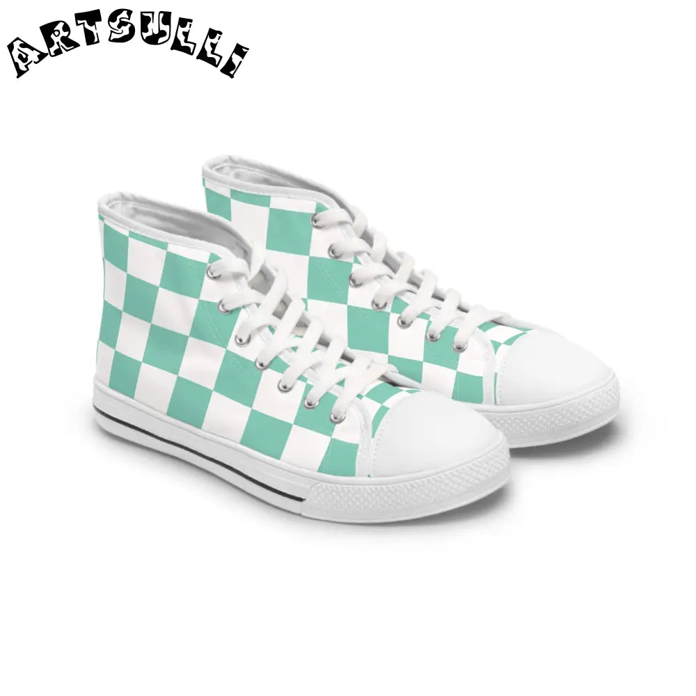 JAKKOUTTHEBXX Checkerboard Light Green Women’s High Top Sneakers