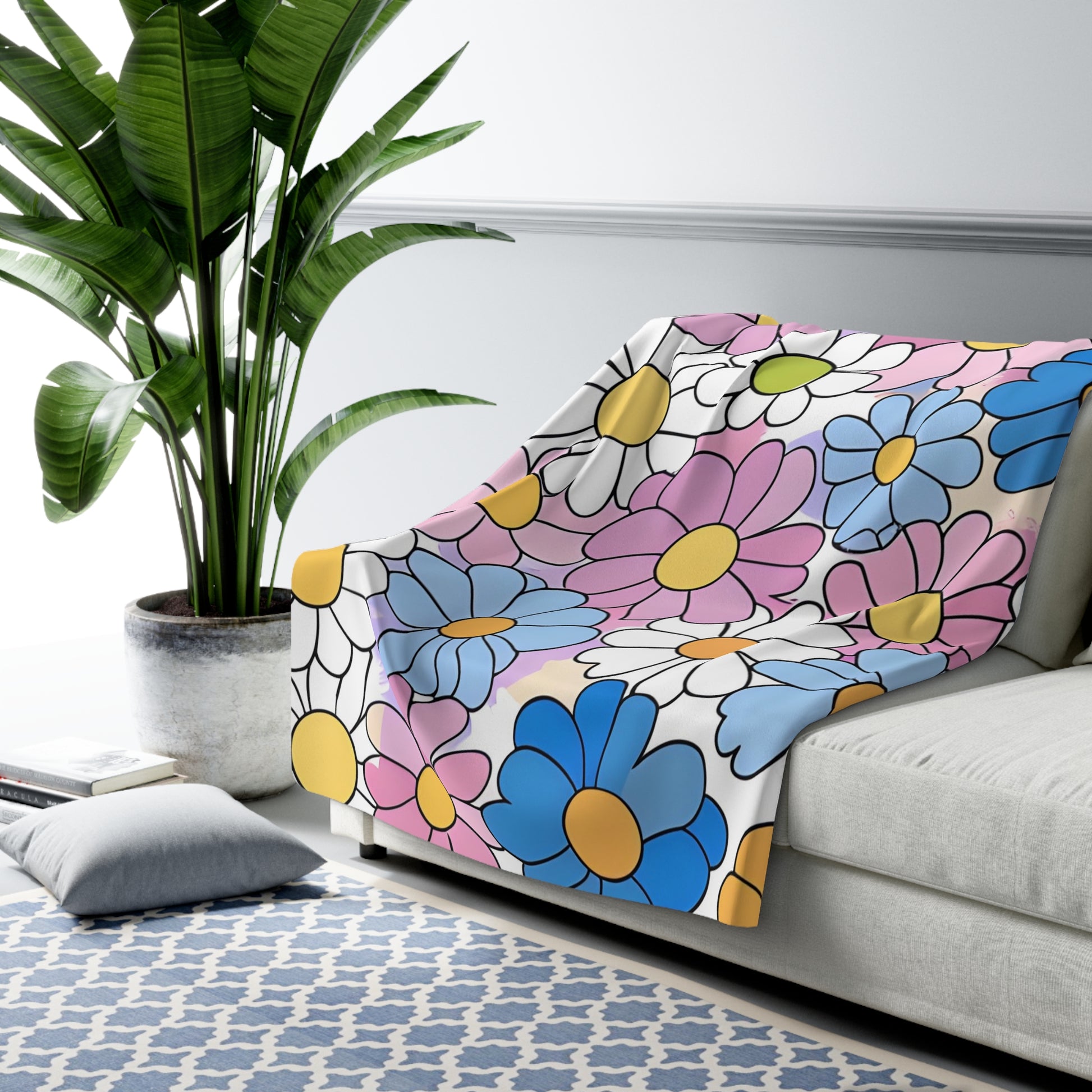 Flower Hour Purple and Blue Sherpa Fleece Blanket, Artsulli - Art is Long, Life is Short, Home Decor, , , , , , , 