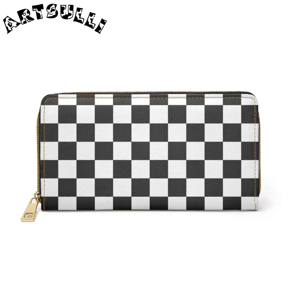JAKKOUTTHEBXX Checkerboard White and Black Zipper Wallet