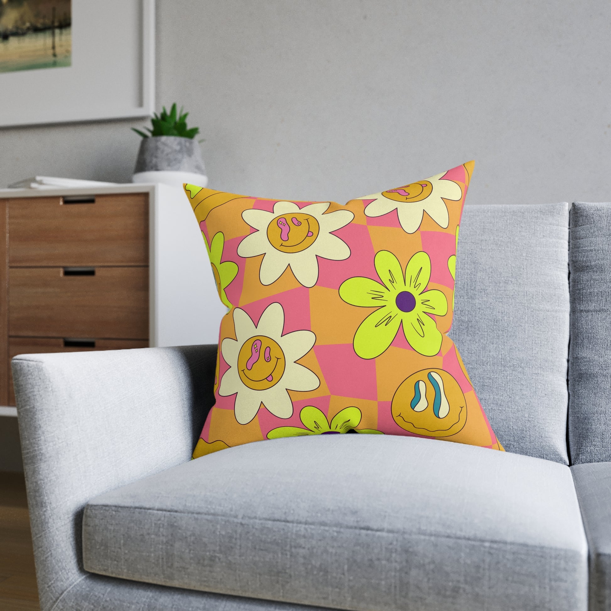 Trippy Sour Face Rave Square Pillow, Artsulli - Art is Long, Life is Short, Home Decor, , , , , , , 