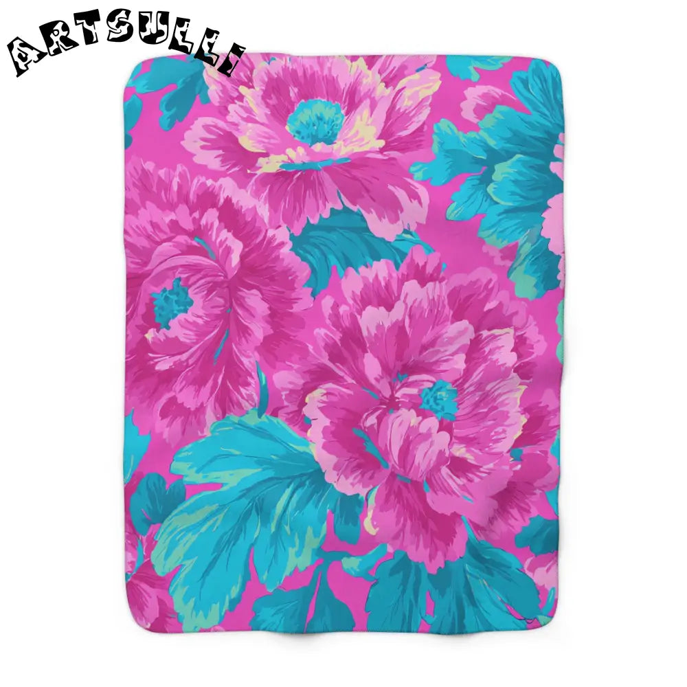 80s Dreamscape Floral Sherpa Fleece Blanket, Artsulli - Art is Long, Life is Short, Home Decor, Size, 50" × 60", , , , , 66498215567478682530