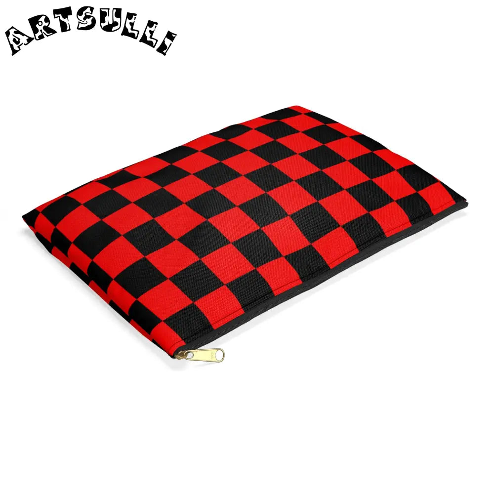JAKKOUTTHEBXX Checkerboard Red and Black Accessory Pouch