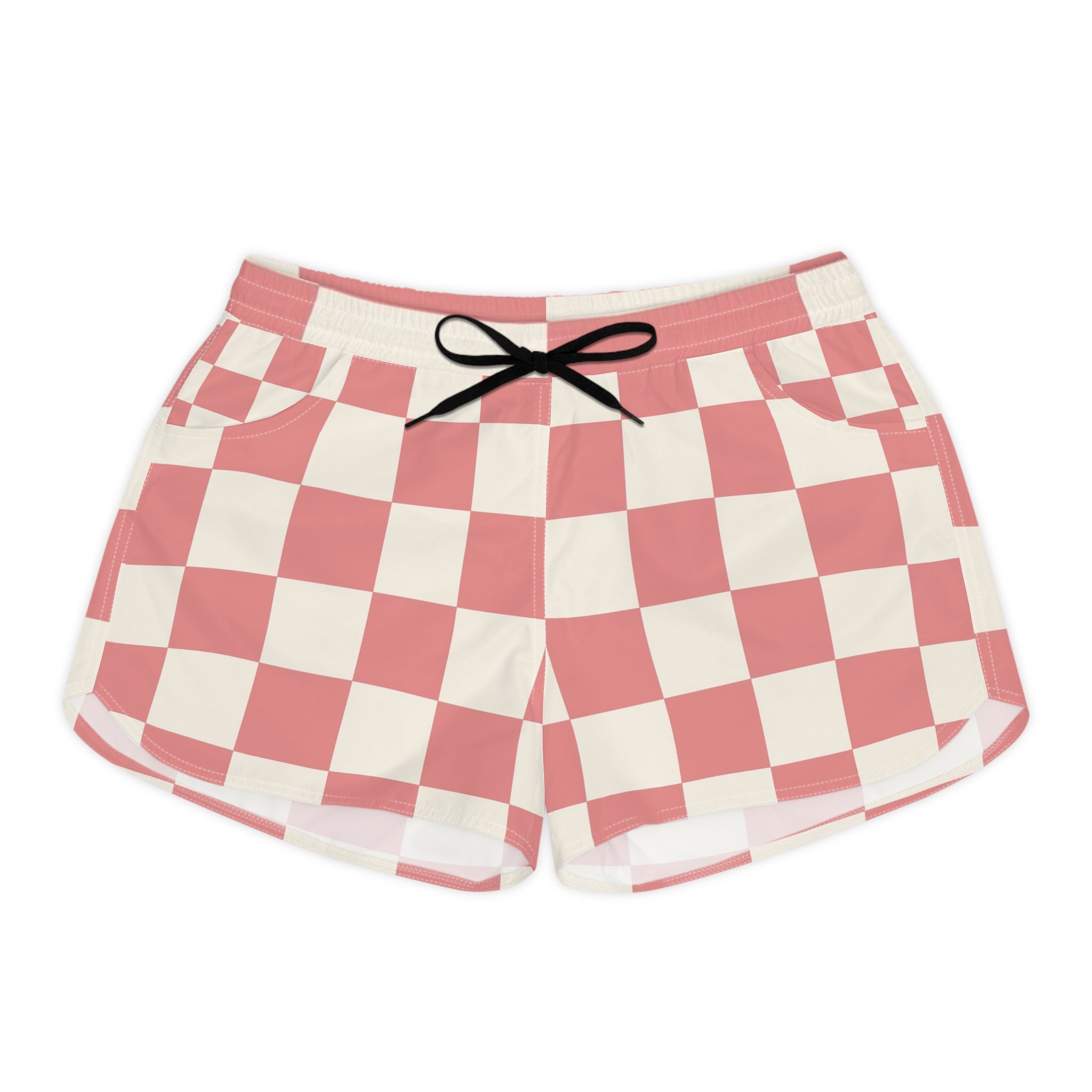 Retro Checkered Grassland Sprites Women's Casual Shorts (AOP), Artsulli - Art is Long, Life is Short, All Over Prints, Size, S, Color, Black drawstring, , , 12249179938697465739