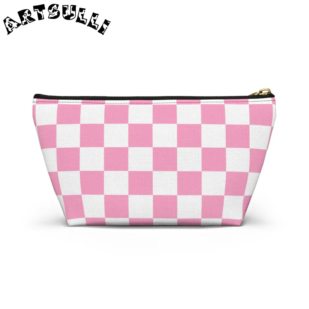JAKKOUTTHEBXX Checkerboard Hot Pink and White Accessory Pouch w