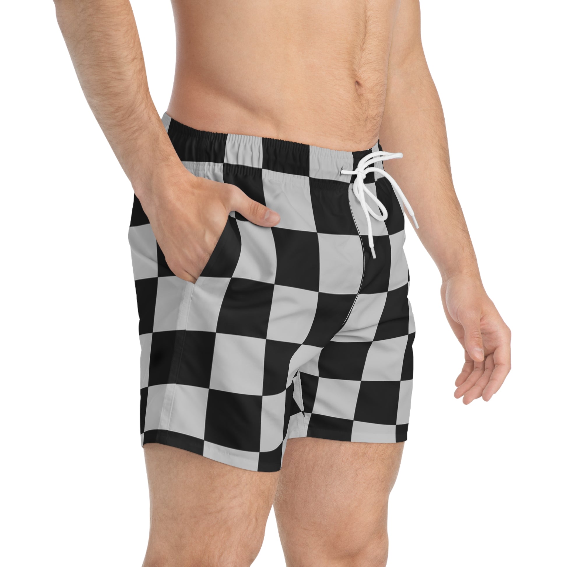 Checkerboard Dada Black and Light Gray Swim Trunks (AOP), Artsulli - Art is Long, Life is Short, All Over Prints, , , , , , , 