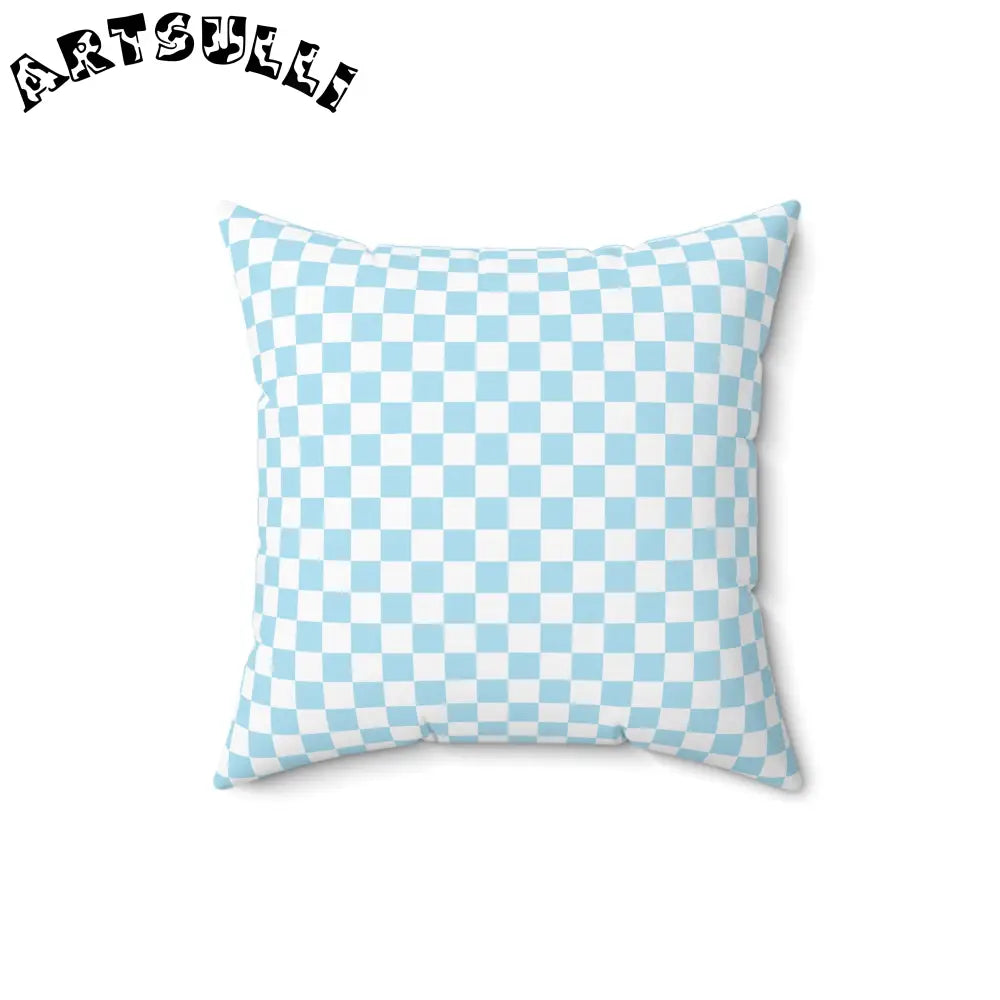 JAKKOUTTHEBXX Checkerboard Sky Blue Spun Polyester Square Pillow