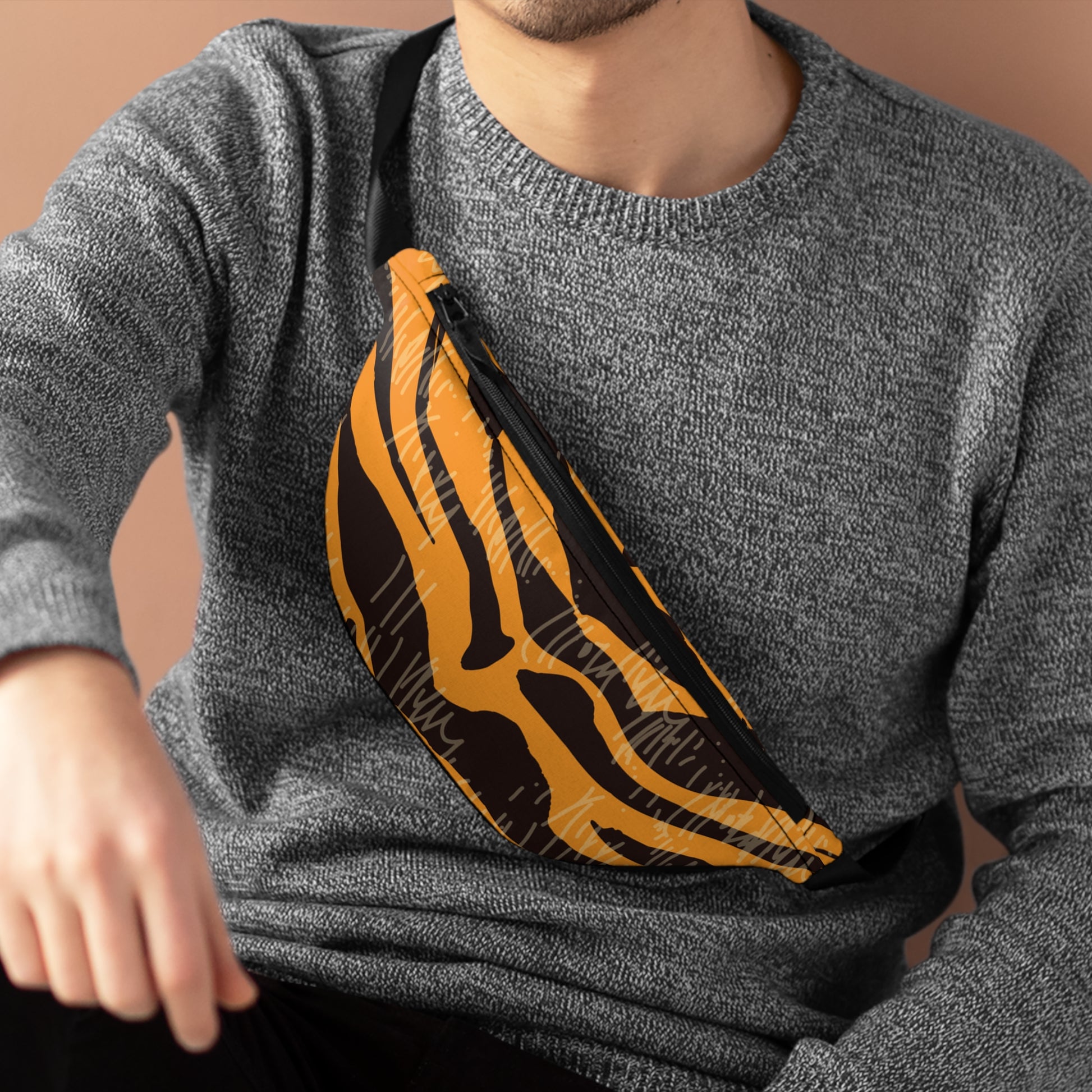 Tiger Scratches Orange & Black Fanny Pack, Artsulli - Art is Long, Life is Short, Bags, , , , , , , 
