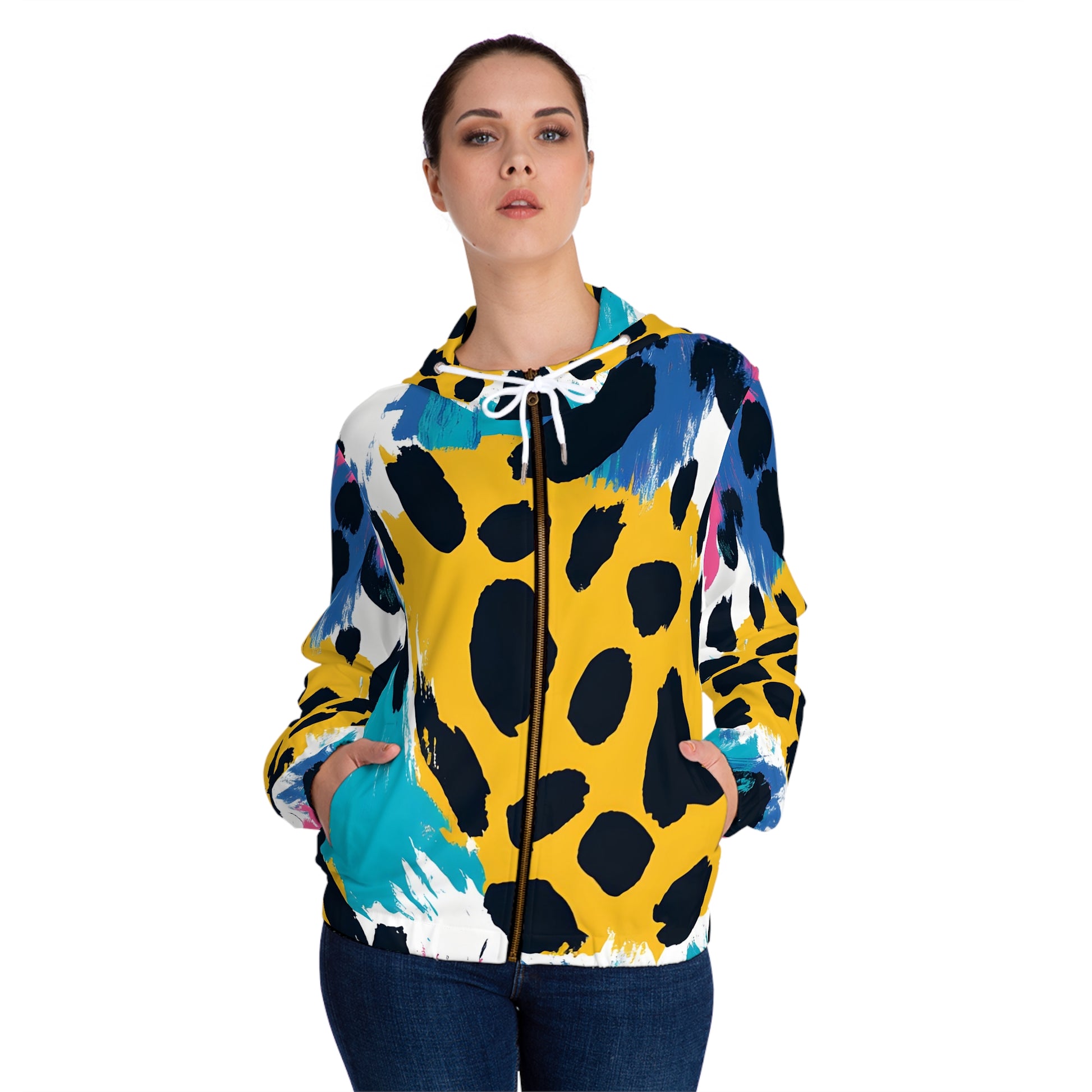 Leopard Print x Paint Brush Strokes Multi-Color Women’s Full-Zip Hoodie (AOP), Artsulli - Art is Long, Life is Short, All Over Prints, , , , , , , 