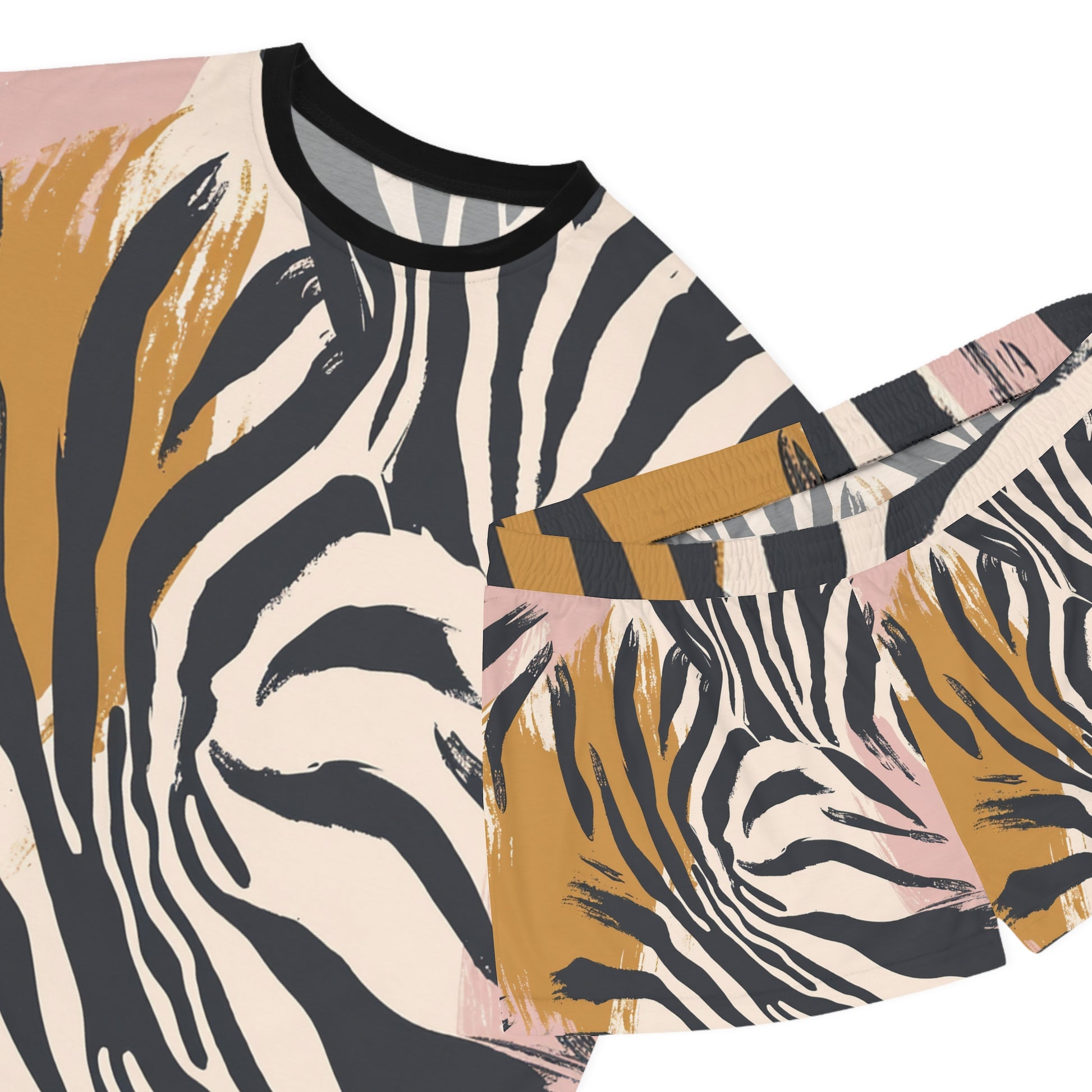 Zebra Brush Strokes Women's Short Pajama Set (AOP), Artsulli - Art is Long, Life is Short, All Over Prints, , , , , , , 