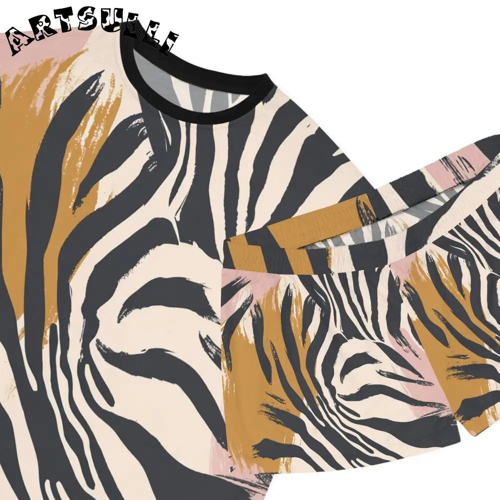 JAKKOUTTHEBXX Art Printed Zebra Short Pajama Set Abstract Animal