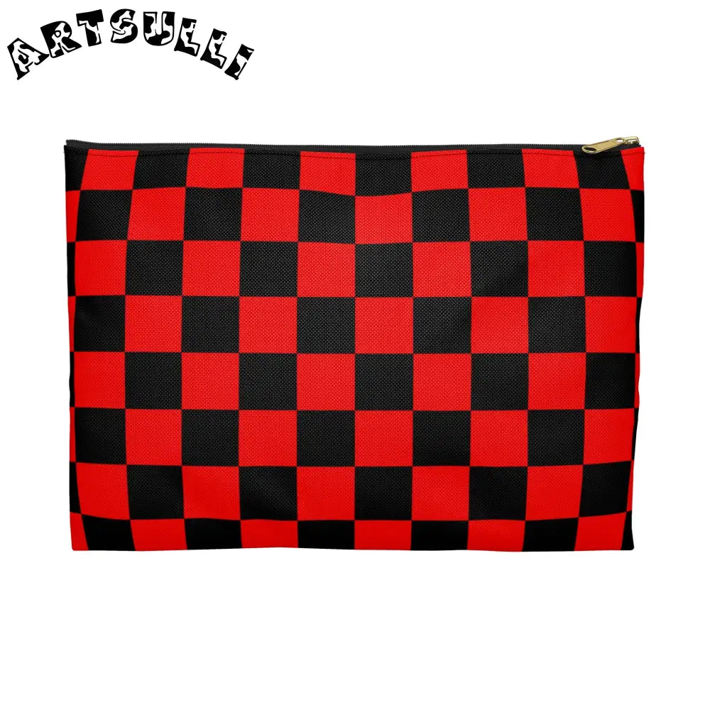 JAKKOUTTHEBXX Checkerboard Red and Black Accessory Pouch