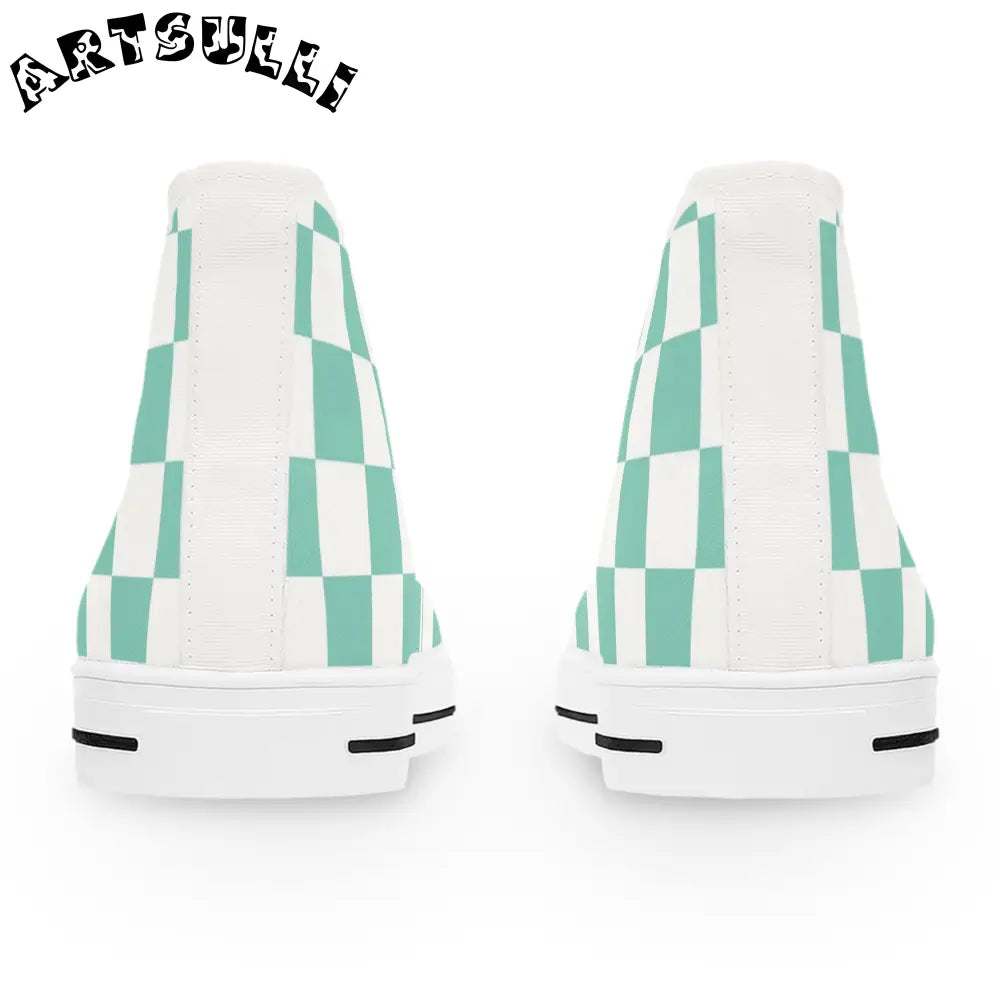 JAKKOUTTHEBXX Checkerboard Light Green Women’s High Top Sneakers