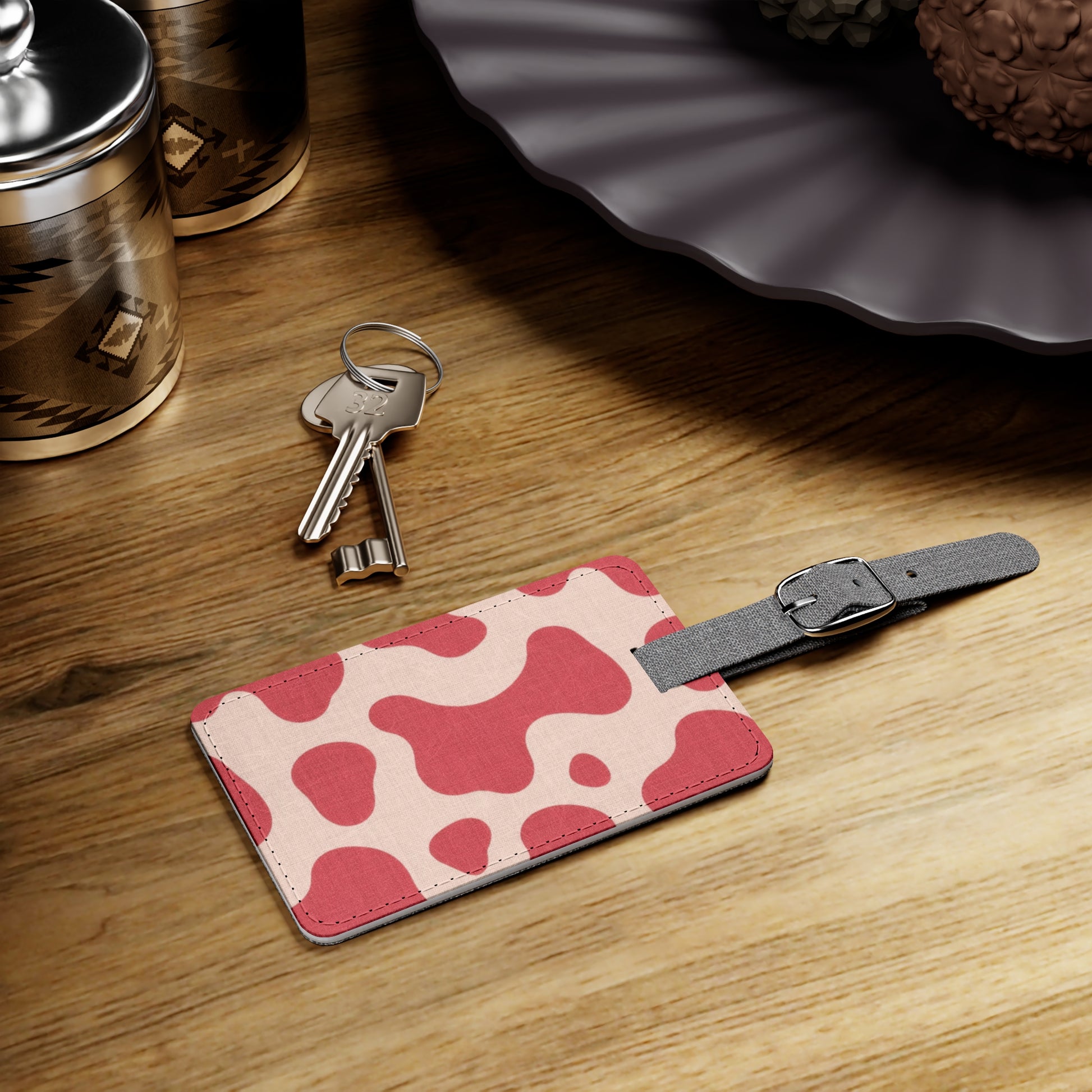 Red Jungle Cow Saffiano Polyester Luggage Tag, Rectangle, Artsulli - Art is Long, Life is Short, Accessories, , , , , , , 