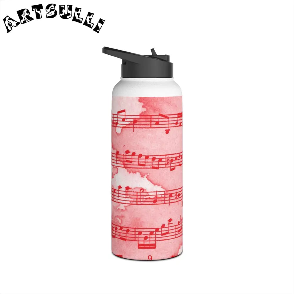 JAKKOUTTHEBXX Pink Steel Water Bottle with Red Musical Notes 2025