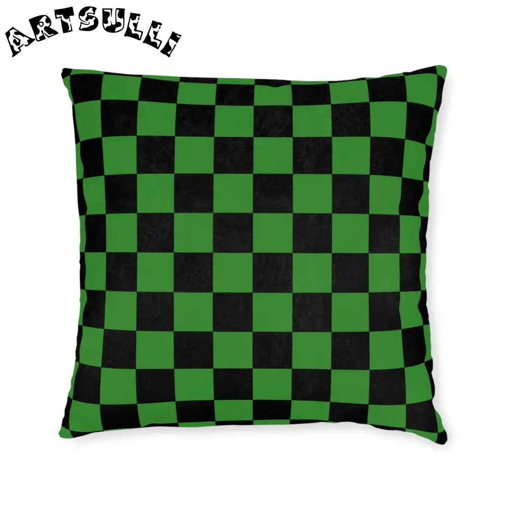 JAKKOUTTHEBXX Checkerboard Green and Black Square Pillow