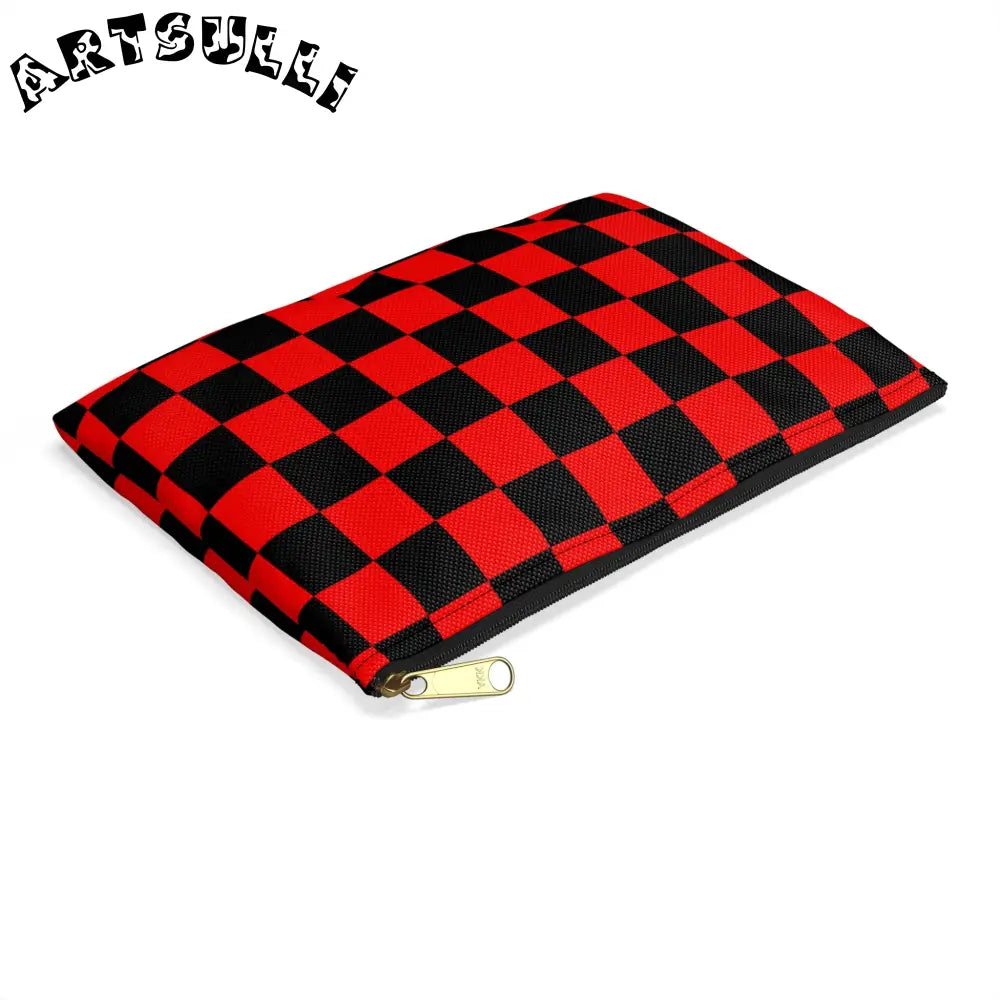 JAKKOUTTHEBXX Checkerboard Red and Black Accessory Pouch