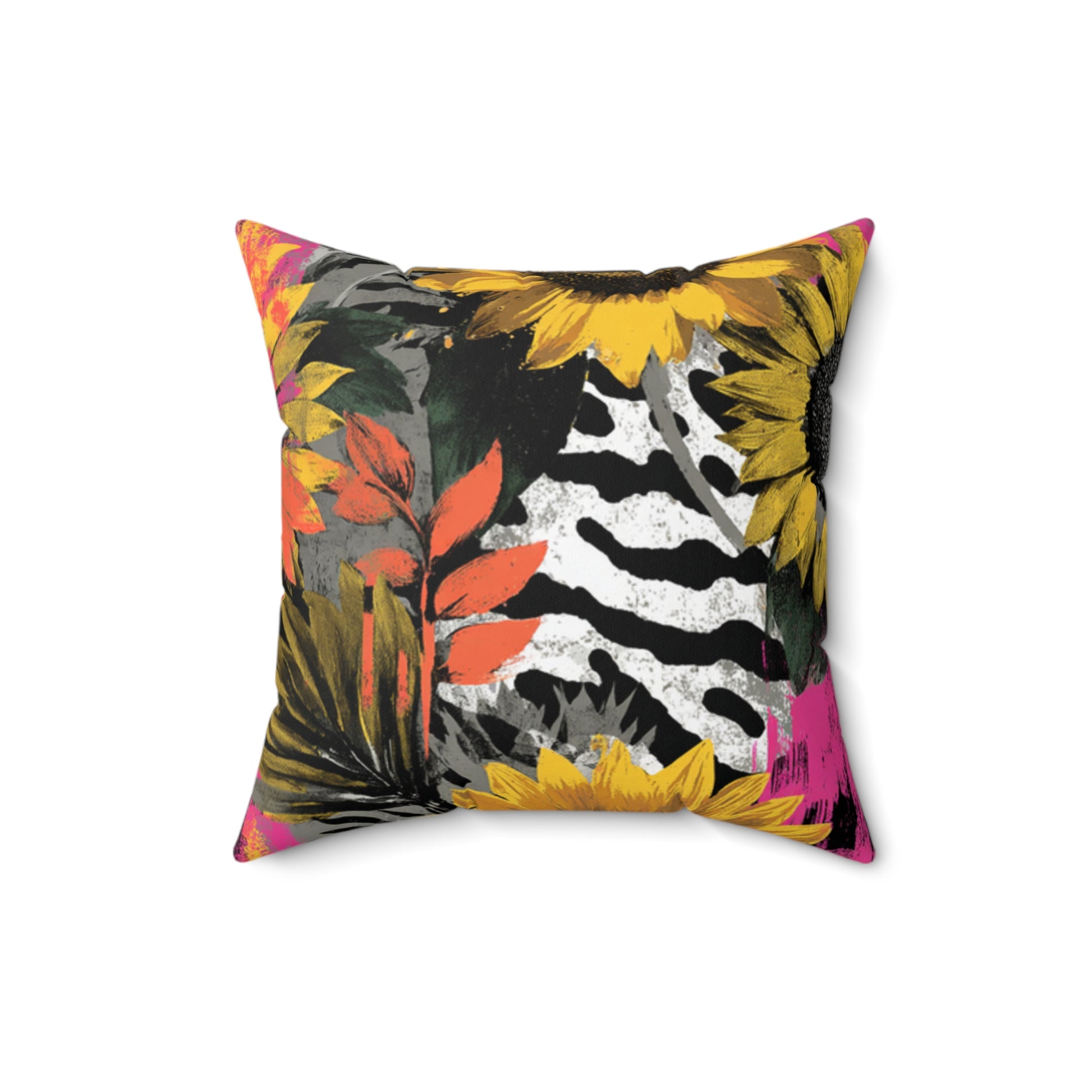 Sunflower Zebra Acid Trip Spun Polyester Square Pillow, Artsulli - Art is Long, Life is Short, Home Decor, Size, 16" × 16", , , , , 80256452095128675836