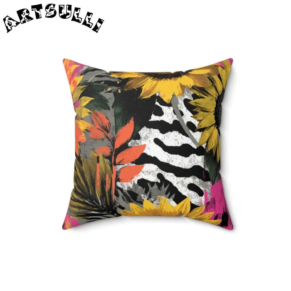 JAKKOUTTHEBXX Sunflower Zebra Acid Trip Spun Polyester Square Pillow