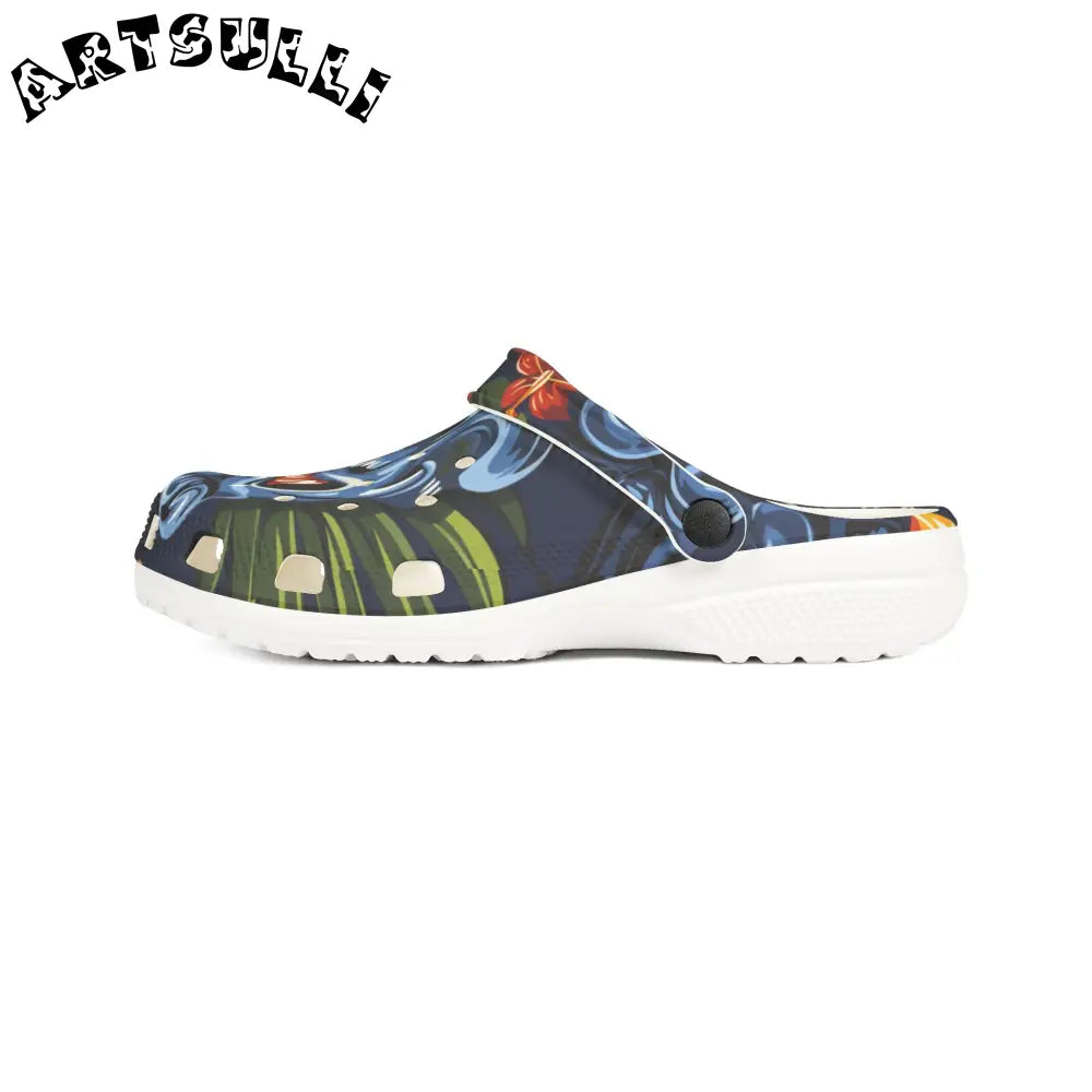 JAKKOUTTHEBXX Tropical Monster Navy Blue EVA Foam Clogs 2025