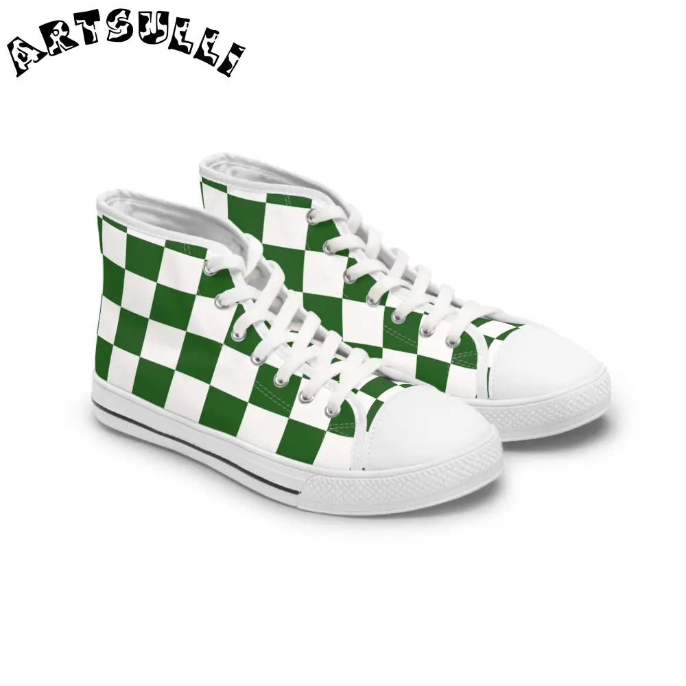 JAKKOUTTHEBXX Checkerboard White and Dark Green Women’s High Top