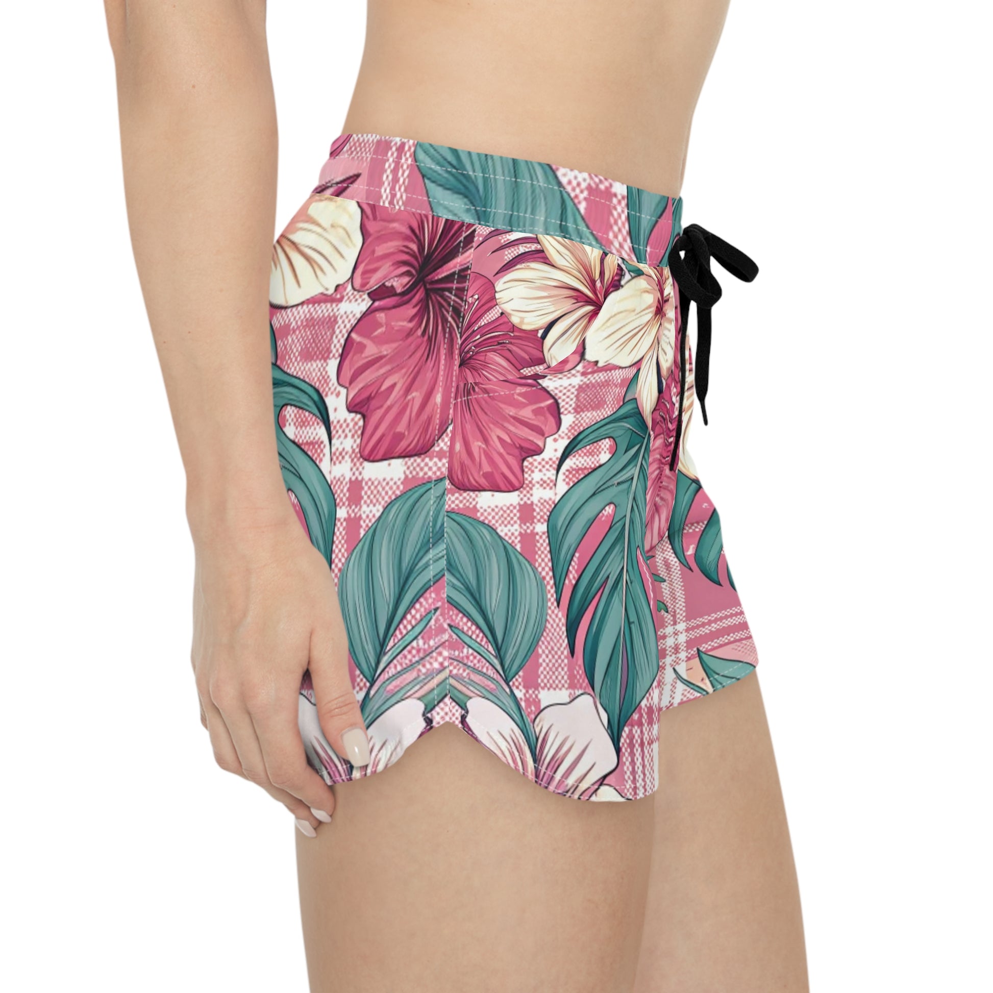 Plaid x Floral Burgundy and GreenWomen's Casual Shorts (AOP), Artsulli - Art is Long, Life is Short, All Over Prints, , , , , , , 