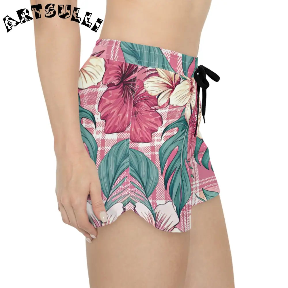 JAKKOUTTHEBXX Plaid x Floral Burgundy and GreenWomen’s Casual Shorts