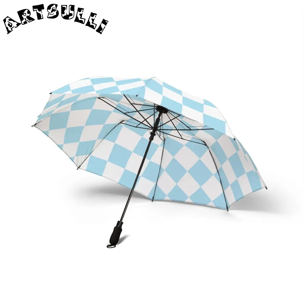 JAKKOUTTHEBXX Checkerboard Sky Blue Semi-Automatic Foldable Umbrella