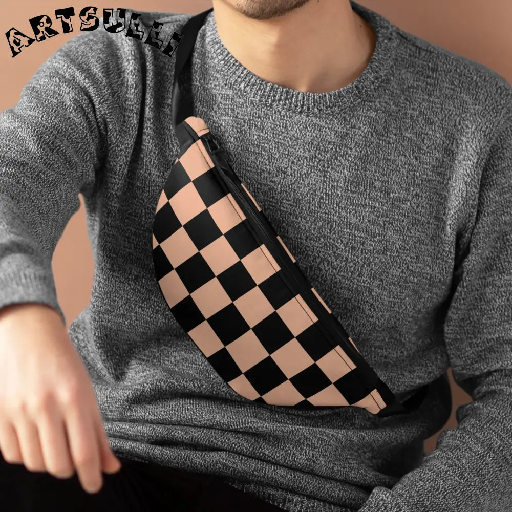 JAKKOUTTHEBXX Checkerboard Soft Orange and Black Fanny Pack