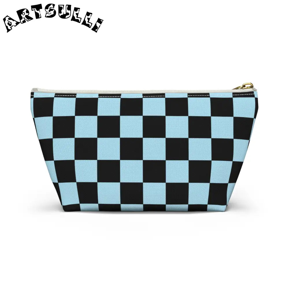 JAKKOUTTHEBXX Checkerboard Black and Blue Accessory Pouch w T-bottom