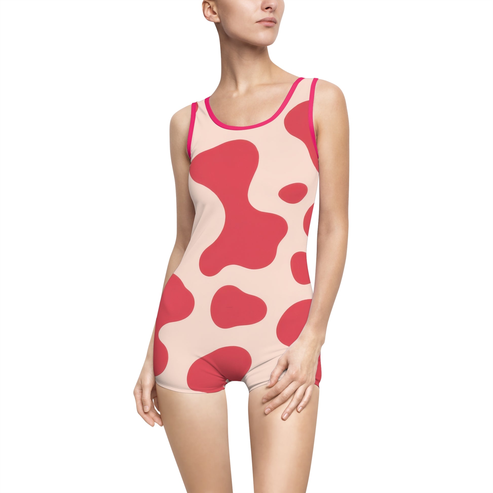 Red Jungle Cow Women's Vintage Swimsuit (AOP), Artsulli - Art is Long, Life is Short, All Over Prints, Color, Pink, Size, XS, , , 25157350566859293276