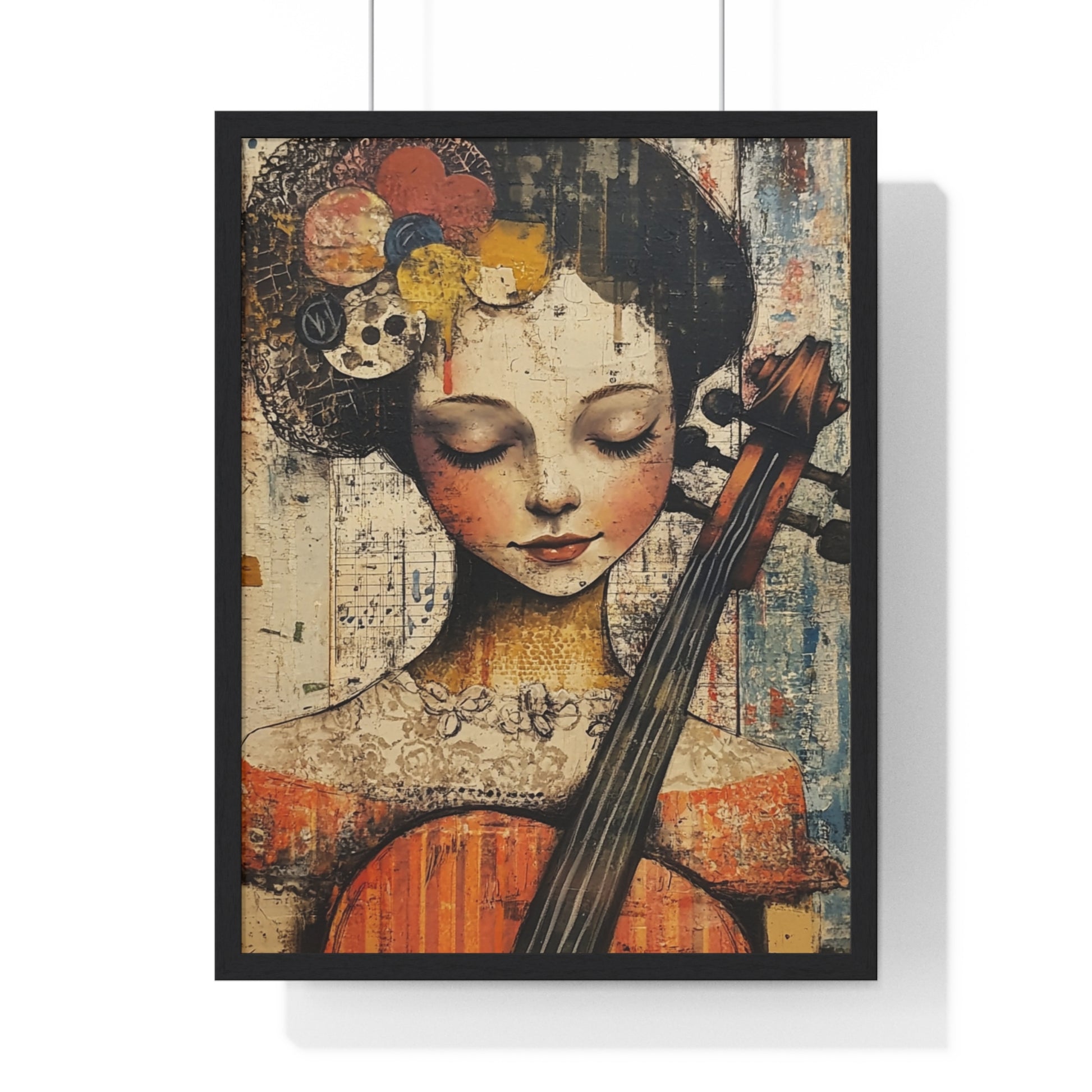 Girl With A Violin Vertical Framed Poster, Artsulli - Art is Long, Life is Short, Poster, Size, 18″ x 24″, Color, Black, , , 30461696920515912005