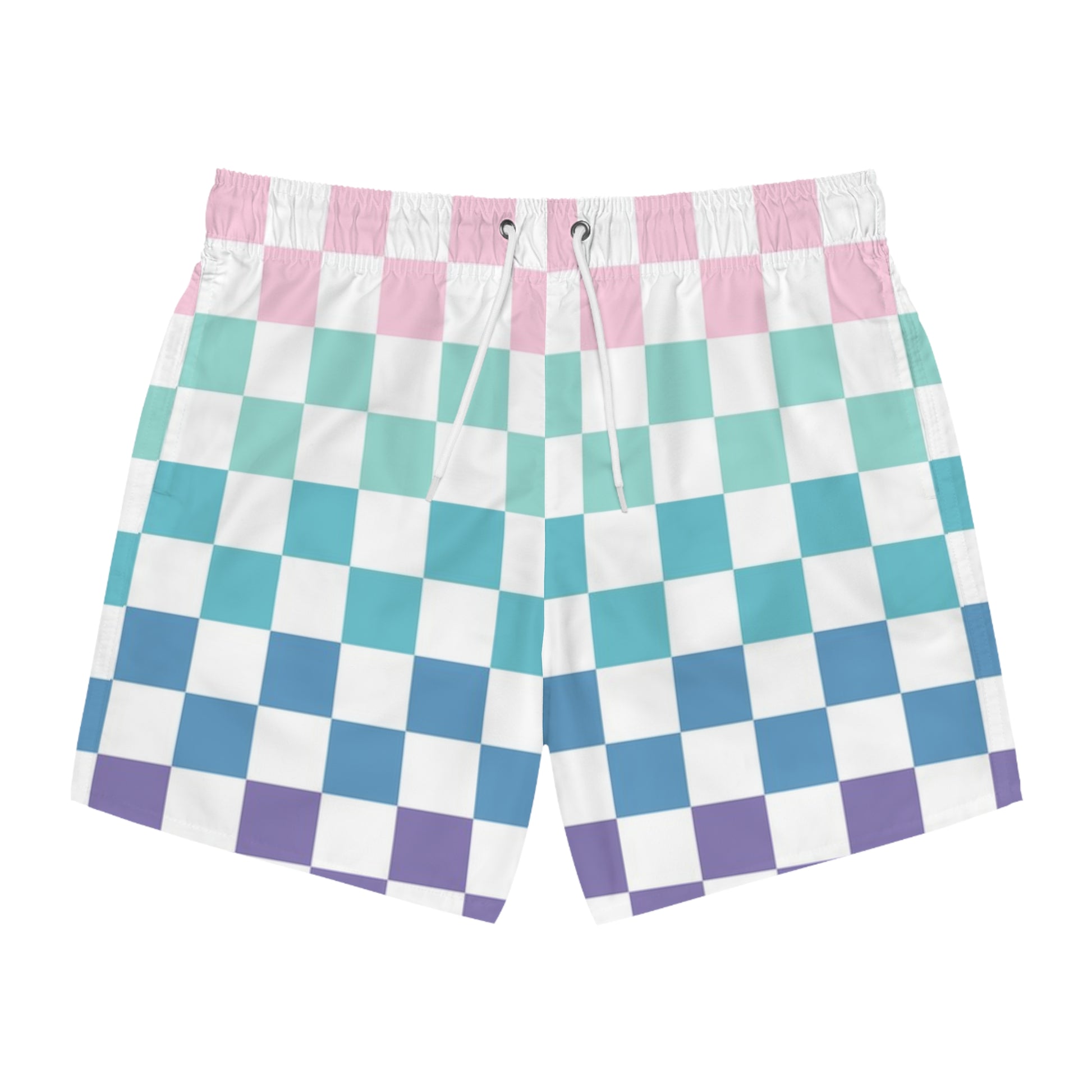 Vaporwave Rainbow  Checkerboard Multi-Color Swim Trunks (AOP), Artsulli - Art is Long, Life is Short, All Over Prints, Size, XS, Color, Seam thread color automatically matched to design, , , 73561948050560049512