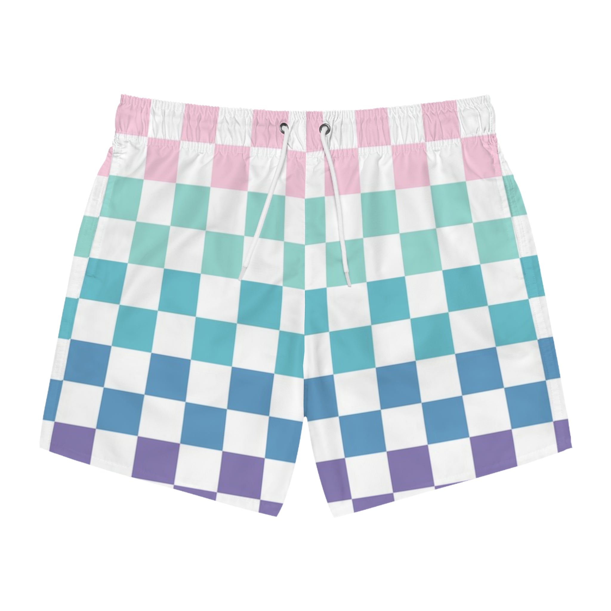 Vaporwave Rainbow  Checkerboard Multi-Color Swim Trunks (AOP), Artsulli - Art is Long, Life is Short, All Over Prints, Size, XS, Color, Seam thread color automatically matched to design, , , 73561948050560049512