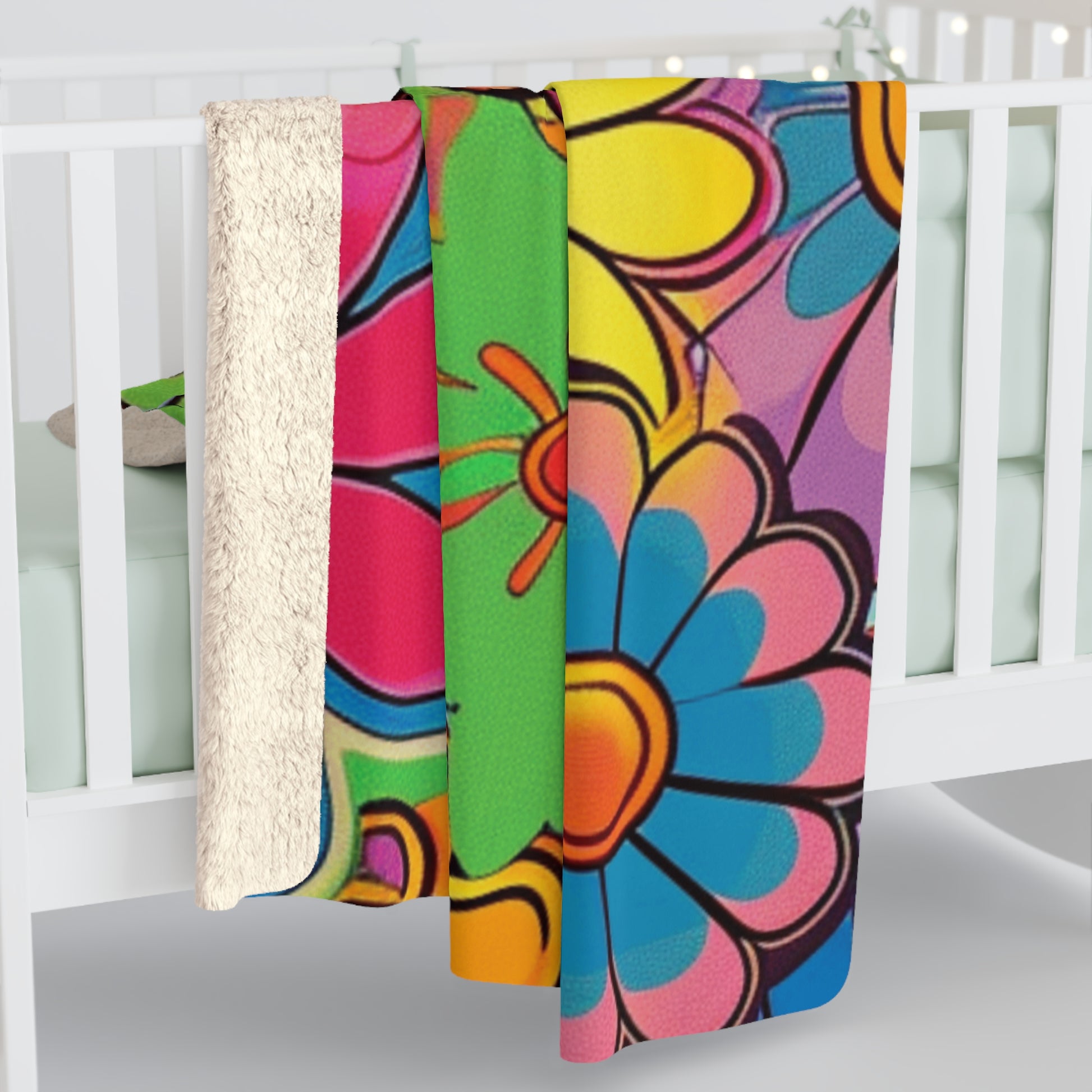 Chromatic Daisy Dream Sherpa Fleece Blanket, Artsulli - Art is Long, Life is Short, Home Decor, , , , , , , 