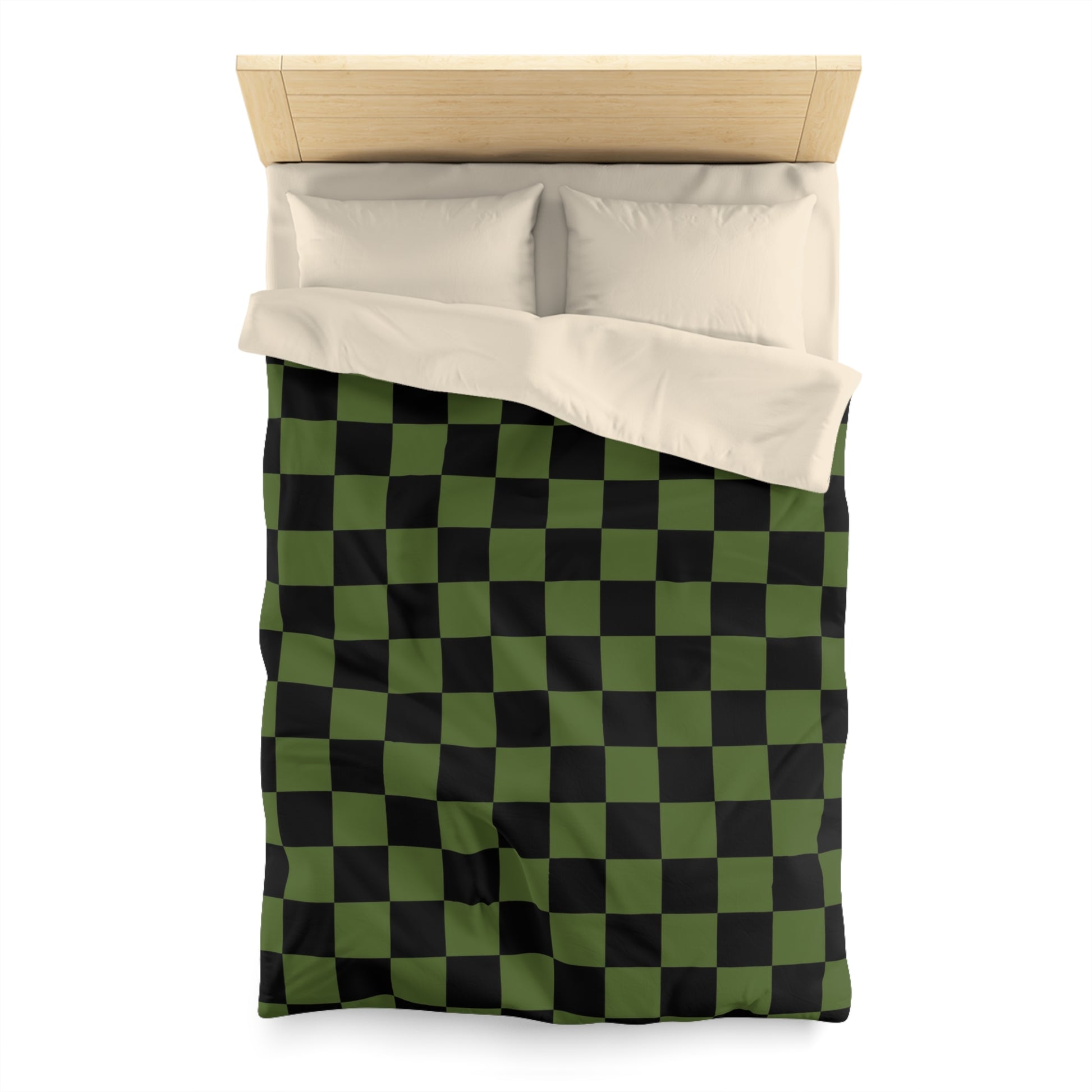 Checkerboard Olive Green and Black Microfiber Duvet Cover, Artsulli - Art is Long, Life is Short, Home Decor, , , , , , , 