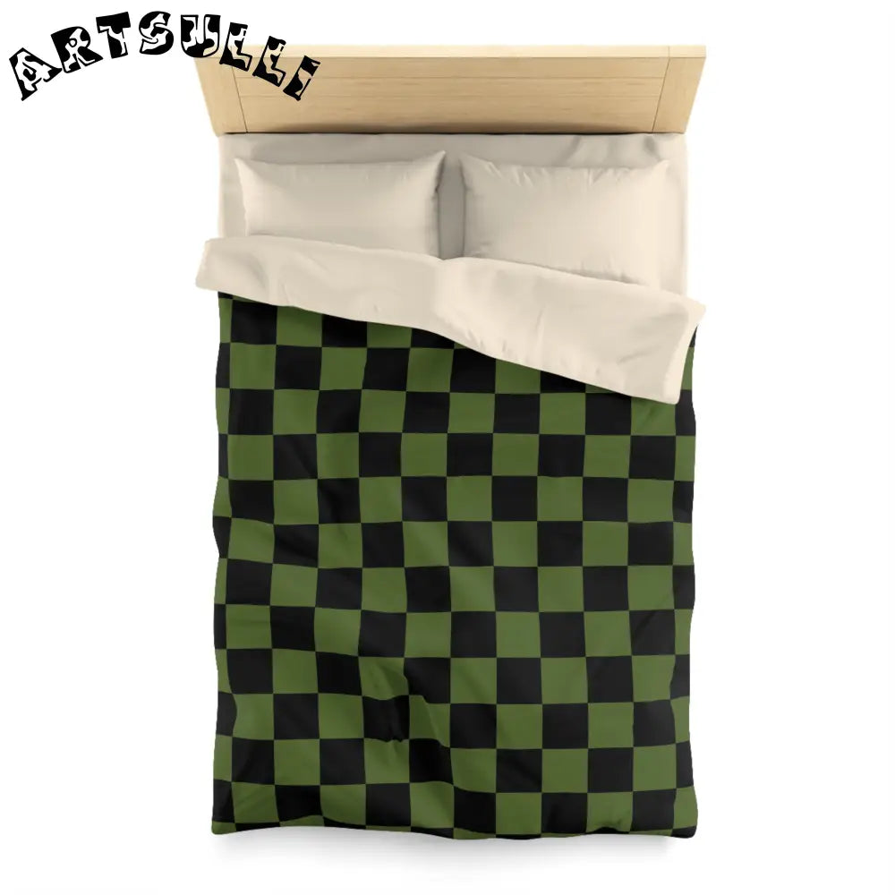 JAKKOUTTHEBXX Checkerboard Olive Green and Black Microfiber Duvet