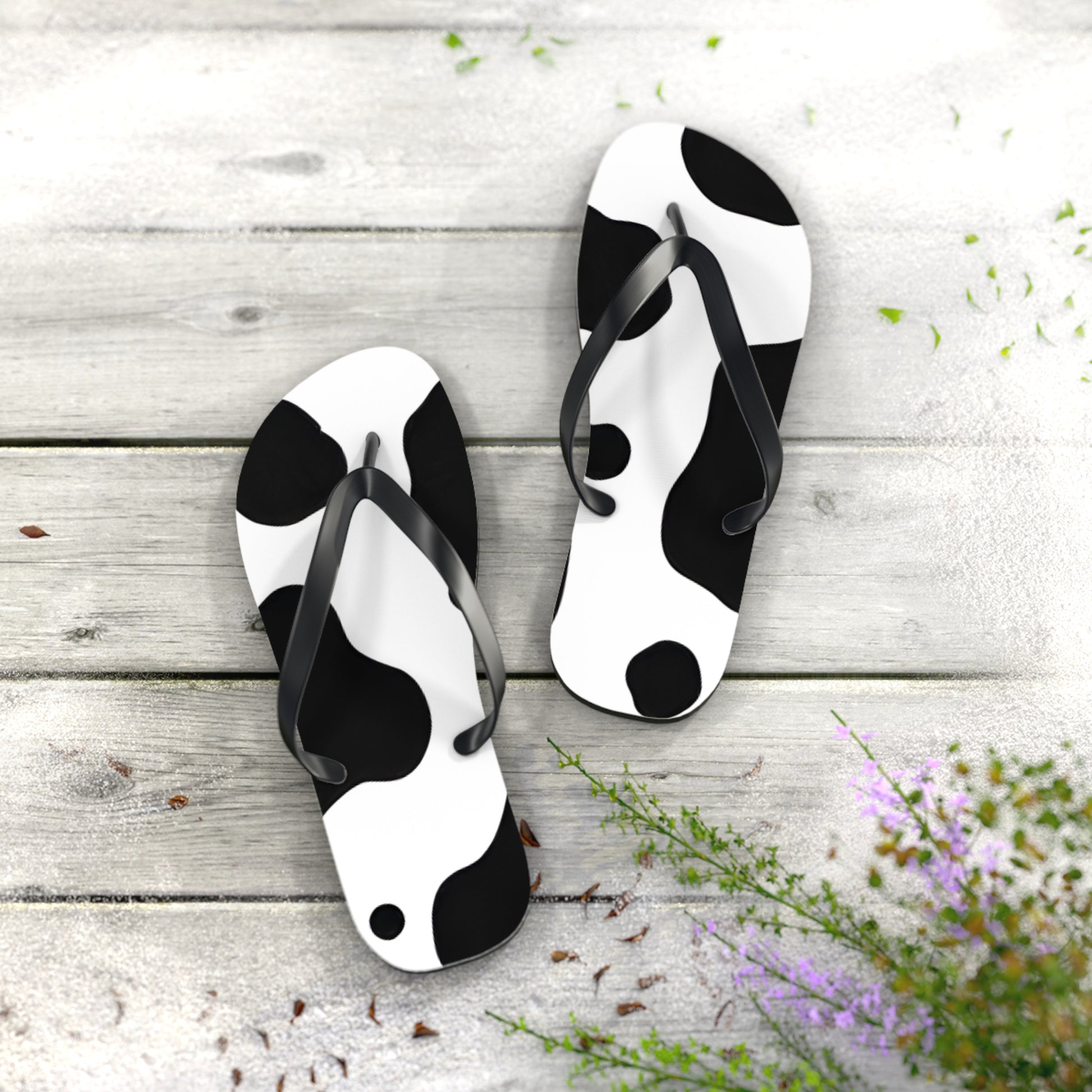 Cow Print Focus Flip Flops, Artsulli - Art is Long, Life is Short, Shoes, , , , , , , 
