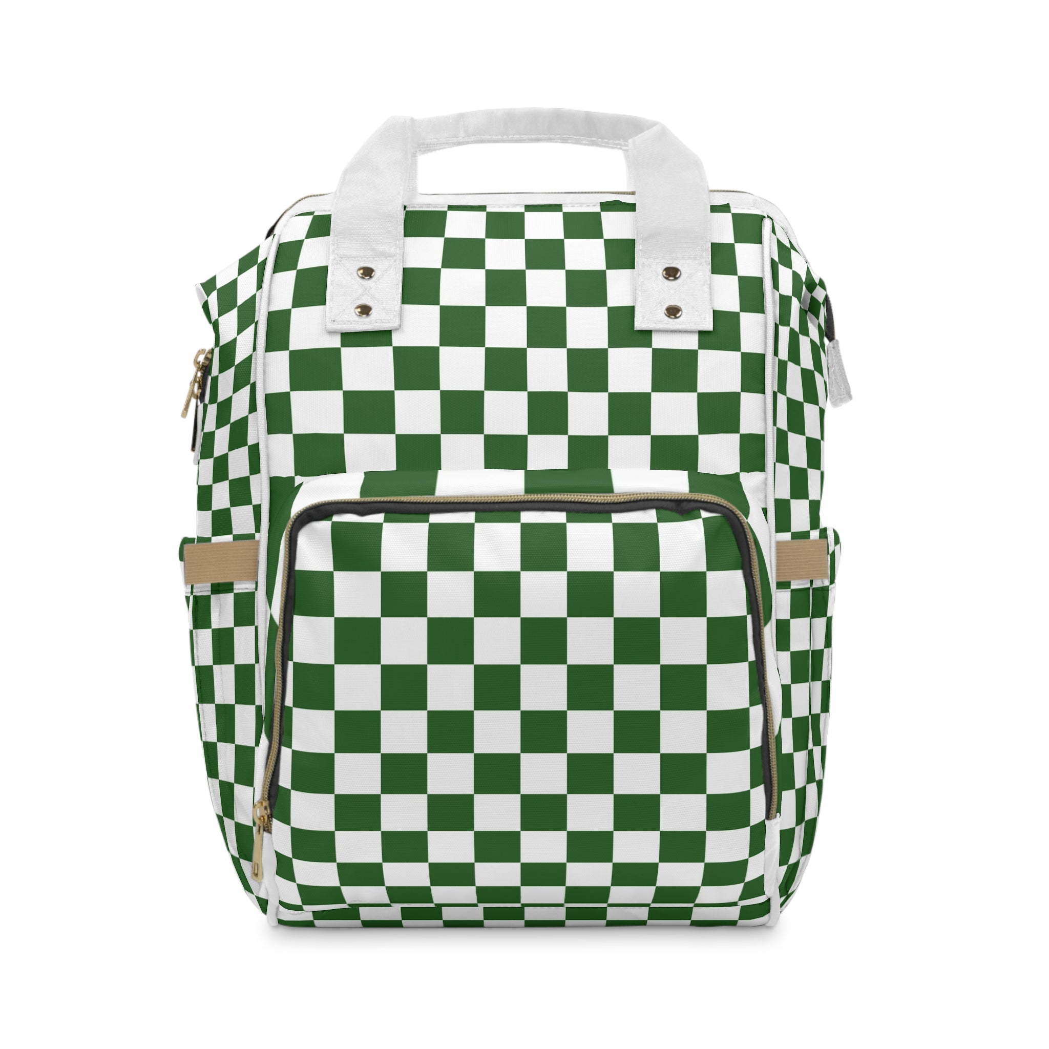 Checkerboard White and Dark Green Multifunctional Diaper Backpack, Artsulli - Art is Long, Life is Short, Bags, Size, 15.0" × 10.8" × 6.7'', , , , , 19061243531370549396