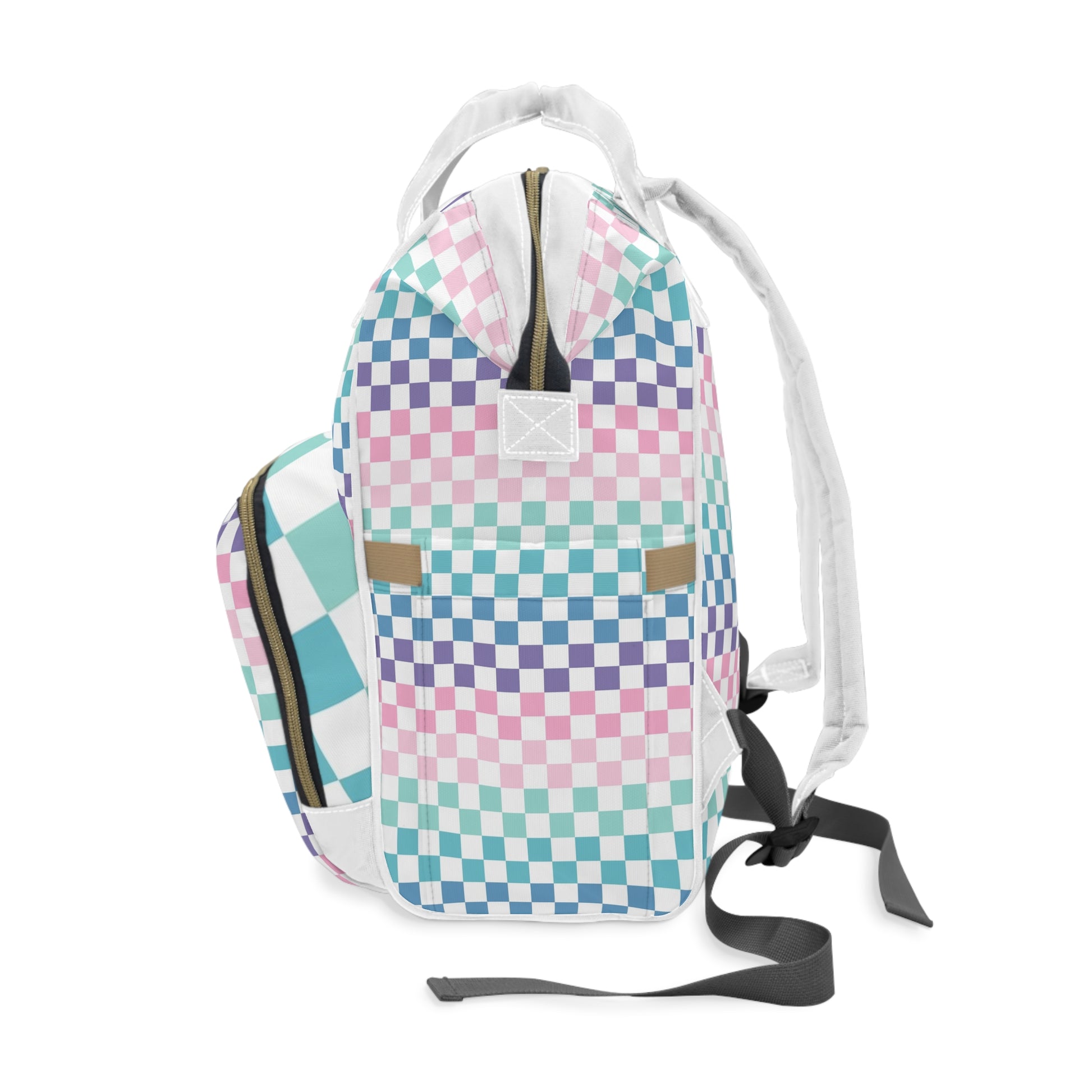 Vaporwave Rainbow  Checkerboard Multi-Color Multifunctional Diaper Backpack, Artsulli - Art is Long, Life is Short, Bags, , , , , , , 