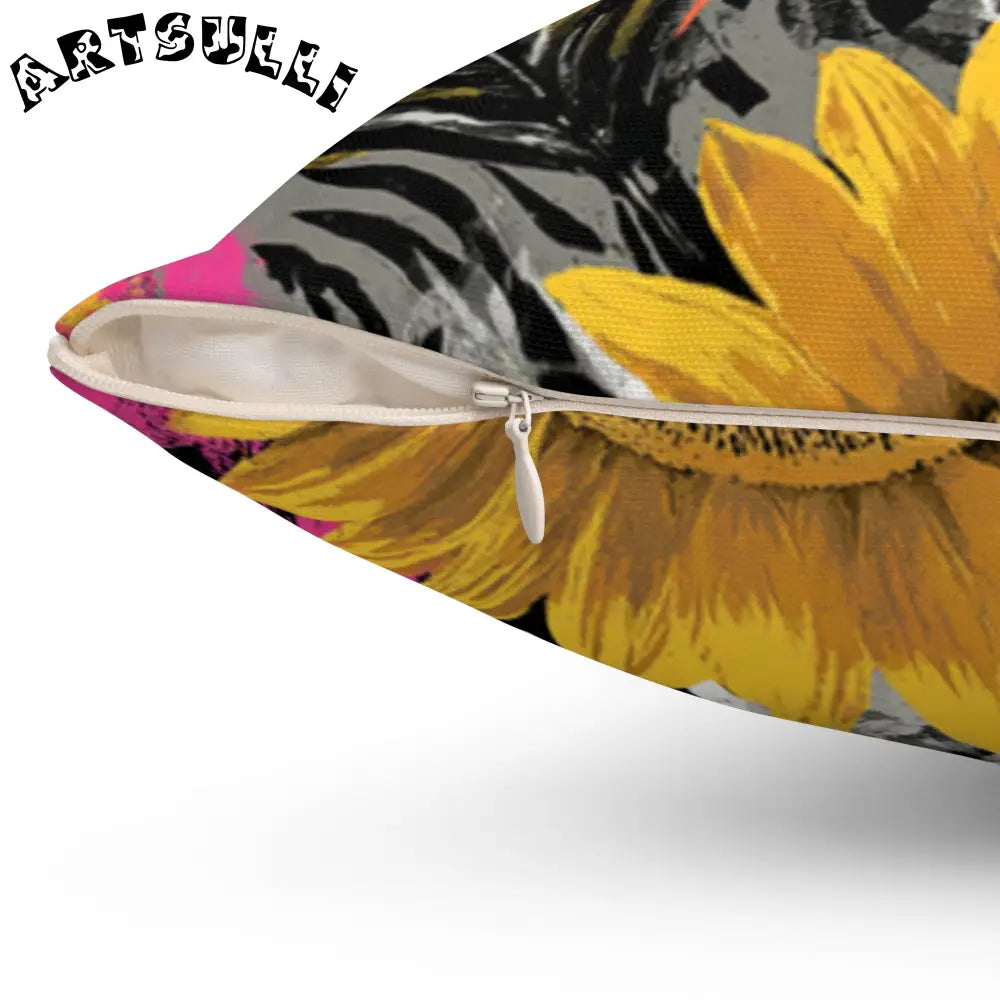 JAKKOUTTHEBXX Sunflower Zebra Acid Trip Spun Polyester Square Pillow