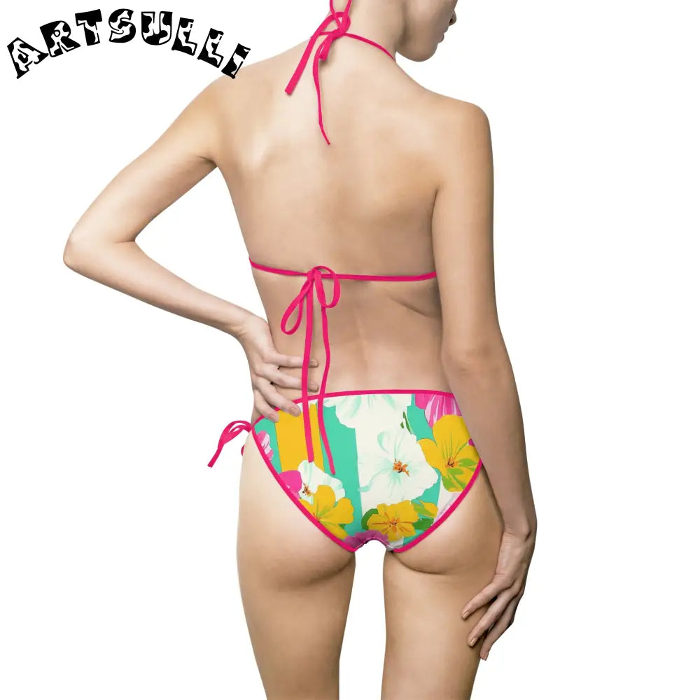 JAKKOUTTHEBXX Sublimation Technique Floral Halter Bikini Swimsuit