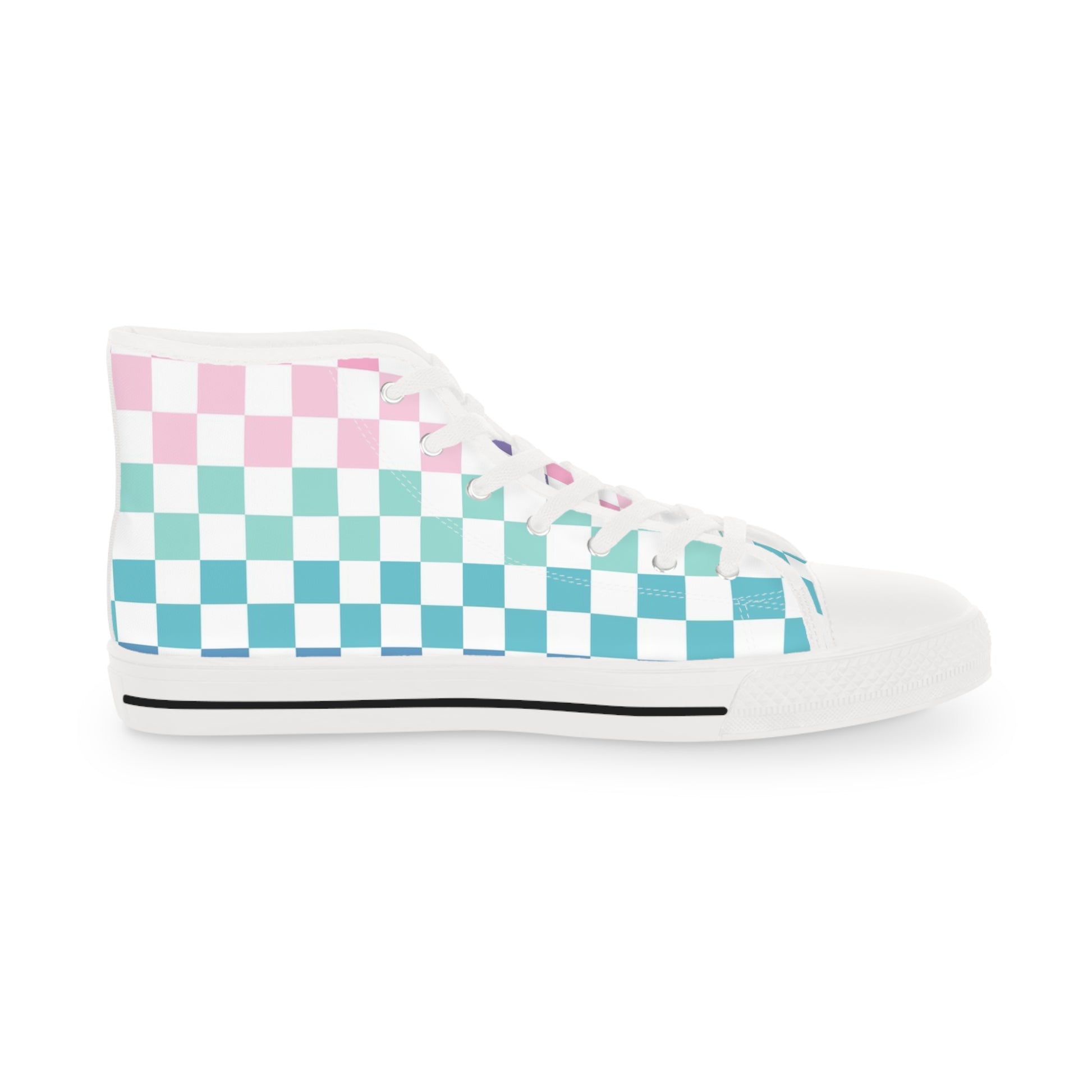 Vaporwave Rainbow  Checkerboard II Multi-Color Men's High Top Sneakers, Artsulli - Art is Long, Life is Short, Shoes, , , , , , , 