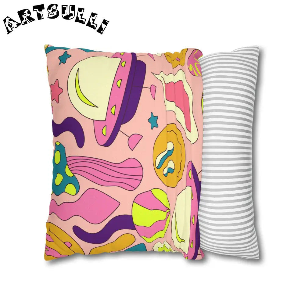 JAKKOUTTHEBXX Trippy Spaceships Pink Spun Polyester Square