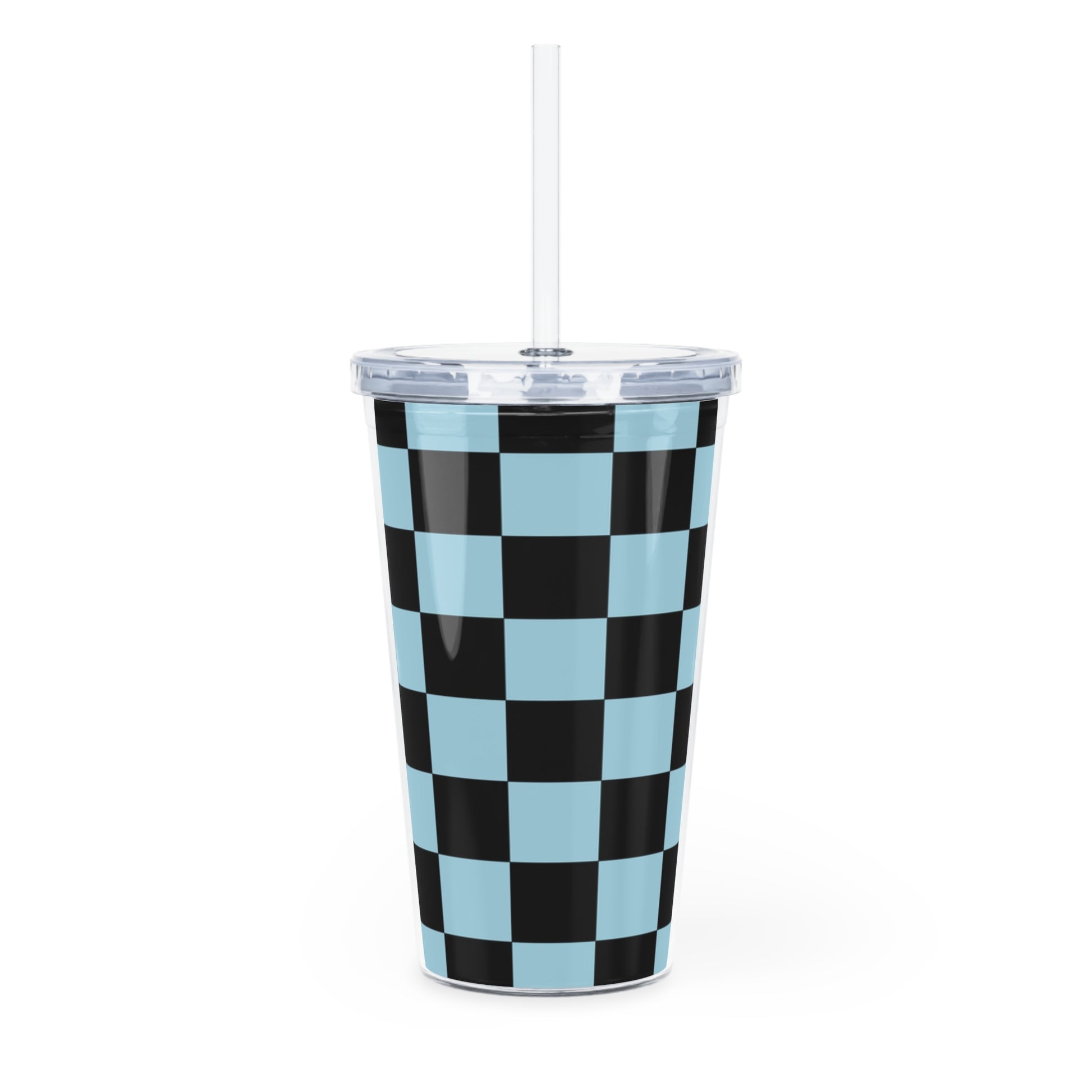 Checkerboard Black and Blue Plastic Tumbler with Straw, Artsulli - Art is Long, Life is Short, Mug, , , , , , , 