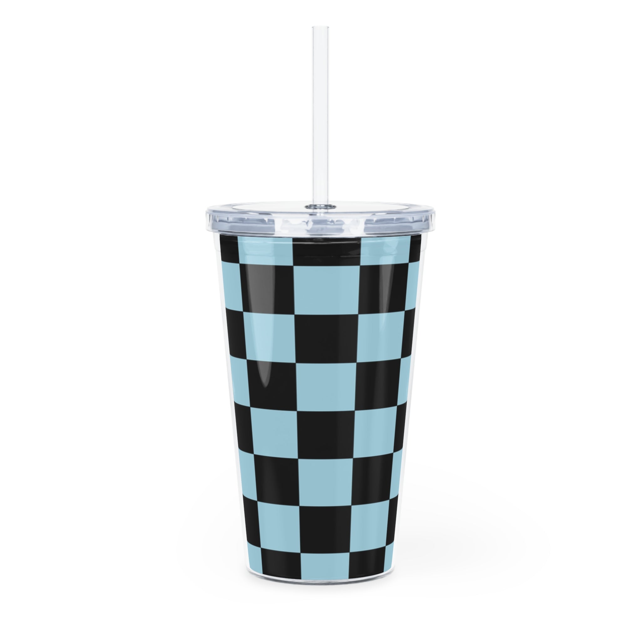 Checkerboard Black and Blue Plastic Tumbler with Straw, Artsulli - Art is Long, Life is Short, Mug, , , , , , , 