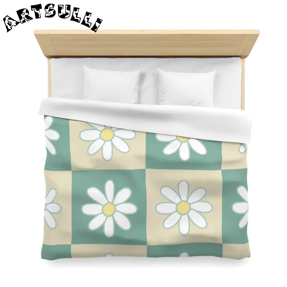 JAKKOUTTHEBXX Retro Daisy Checkerboard Green and Tan Microfiber