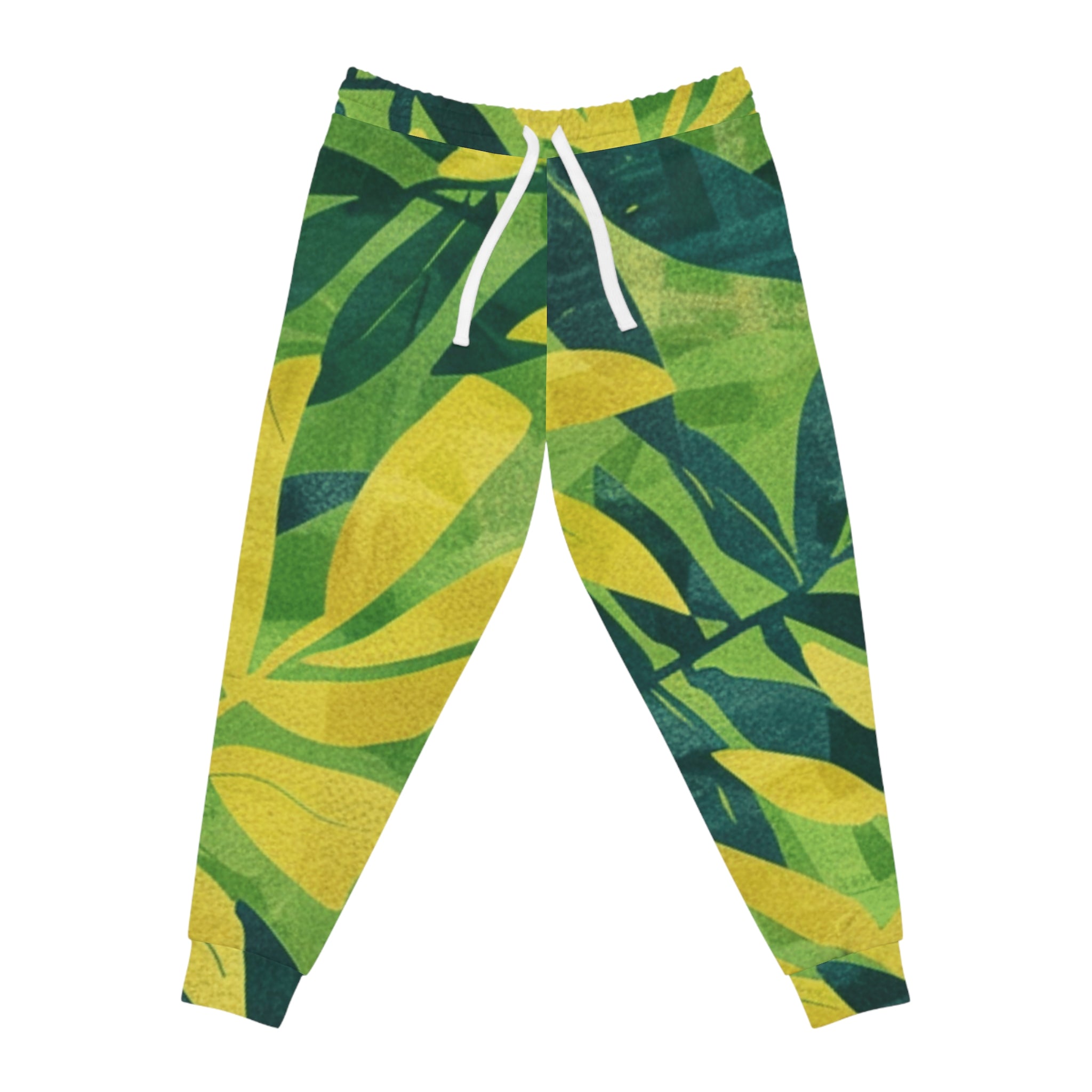 Green Leaf x Yellow Leaf x Tropical x Jungle Athletic Joggers (AOP), Artsulli - Art is Long, Life is Short, All Over Prints, Size, S, Color, Seam thread color automatically matched to design, , , 11020583584253956812