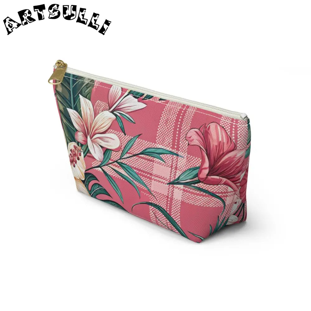 JAKKOUTTHEBXX Plaid x Floral Burgundy and Green Accessory Pouch w
