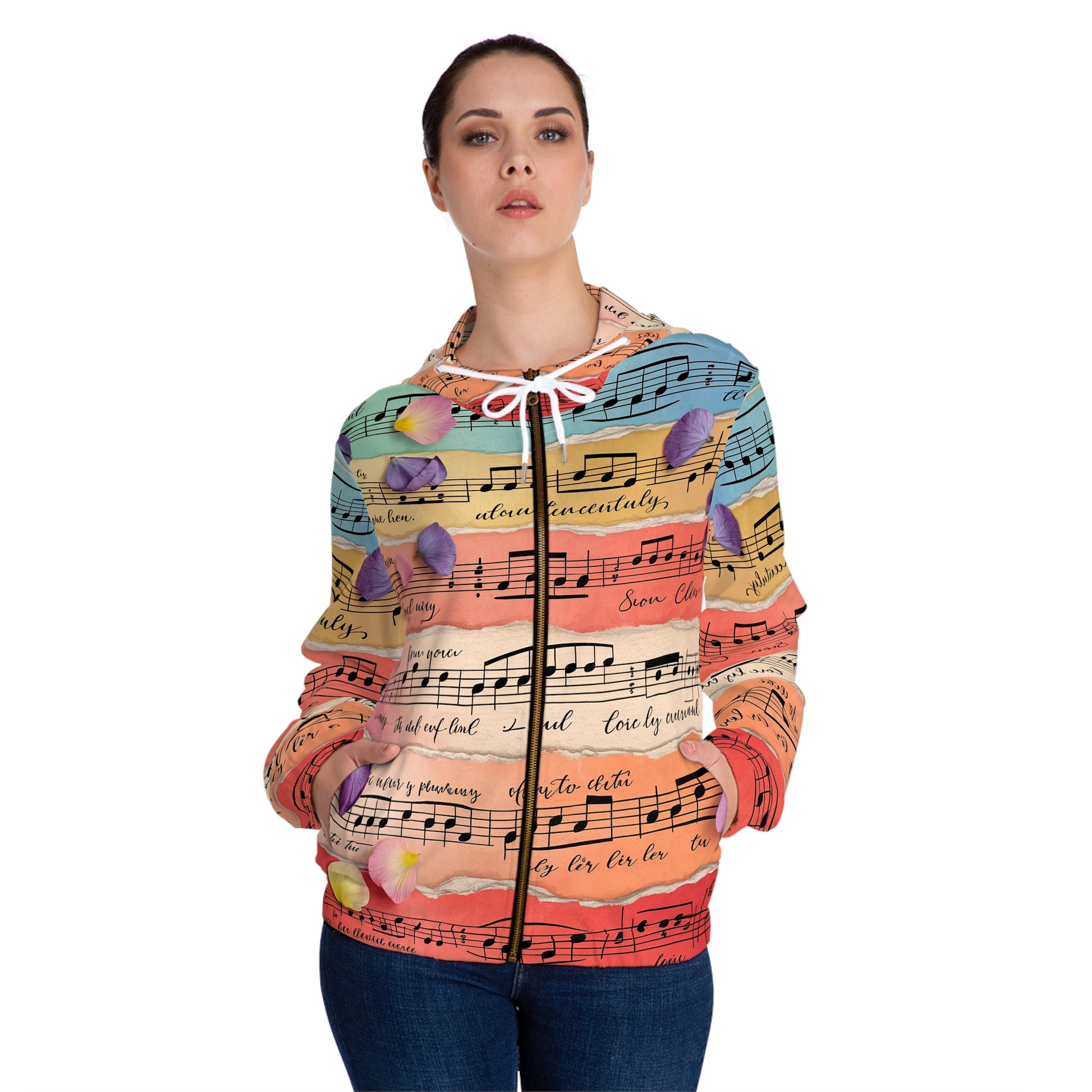 Torn Type Beat Sheet Music Multi-Color Women’s Full-Zip Hoodie (AOP), Artsulli - Art is Long, Life is Short, All Over Prints, , , , , , , 